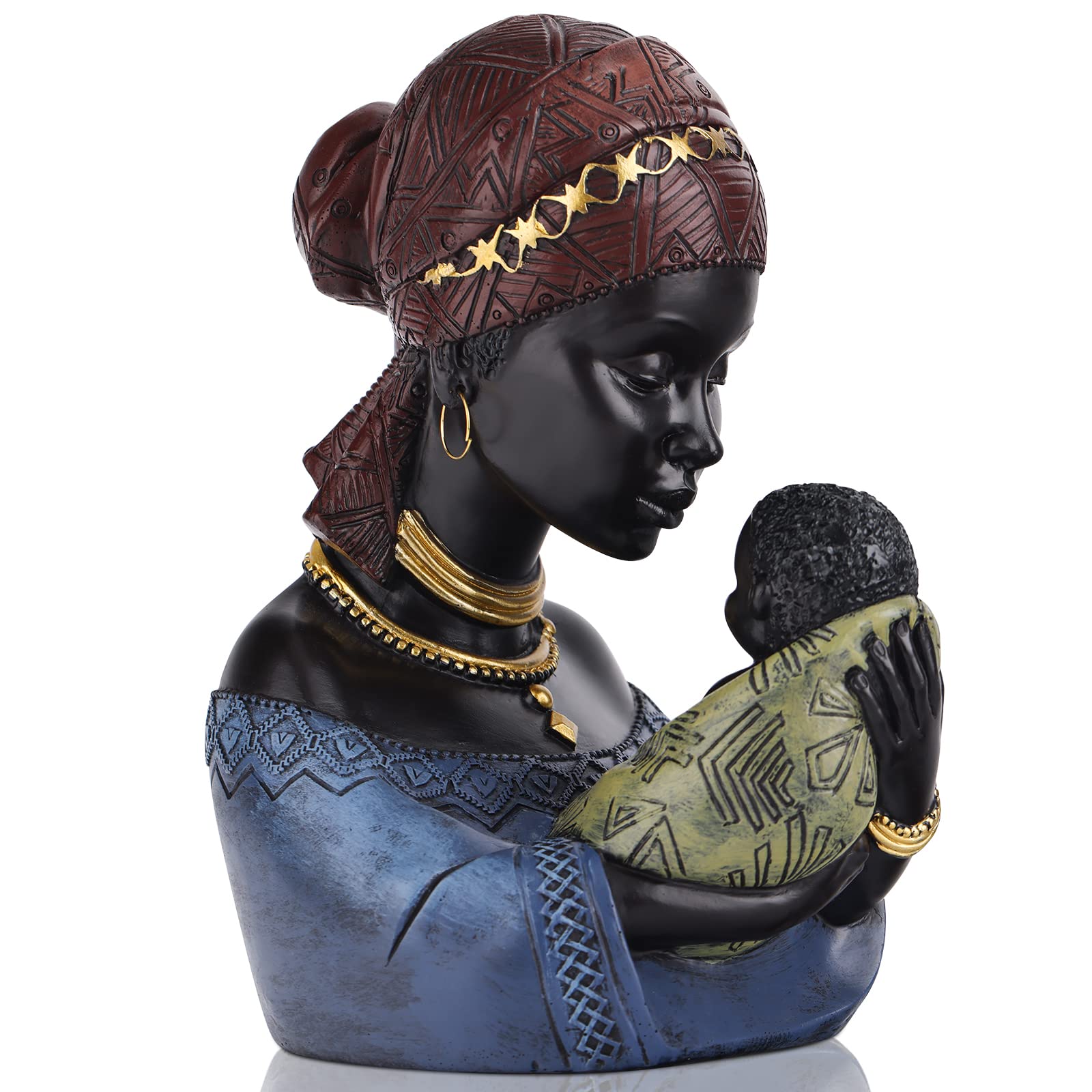 LCCCK African American Mother and Child Statue,Resin Sculpted Hand-Painted Figure,African Art Figurines, Mother and Son Memorial Statues Thanksgiving