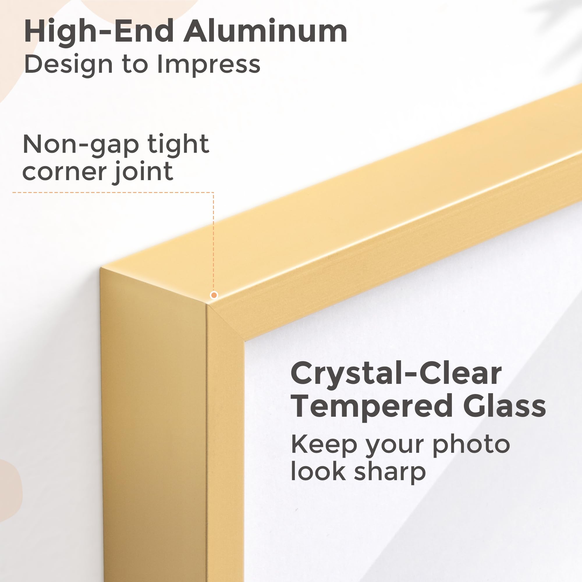 FLYJOE 16x20 Metal Picture Frame For Wall With Mat For 11x14, 16''x20'' Aluminum Photo Frames With Tempered Glass For Home Decor, Minimalist Modern Poster Frame Horizontal And Vertical Formats, Gold