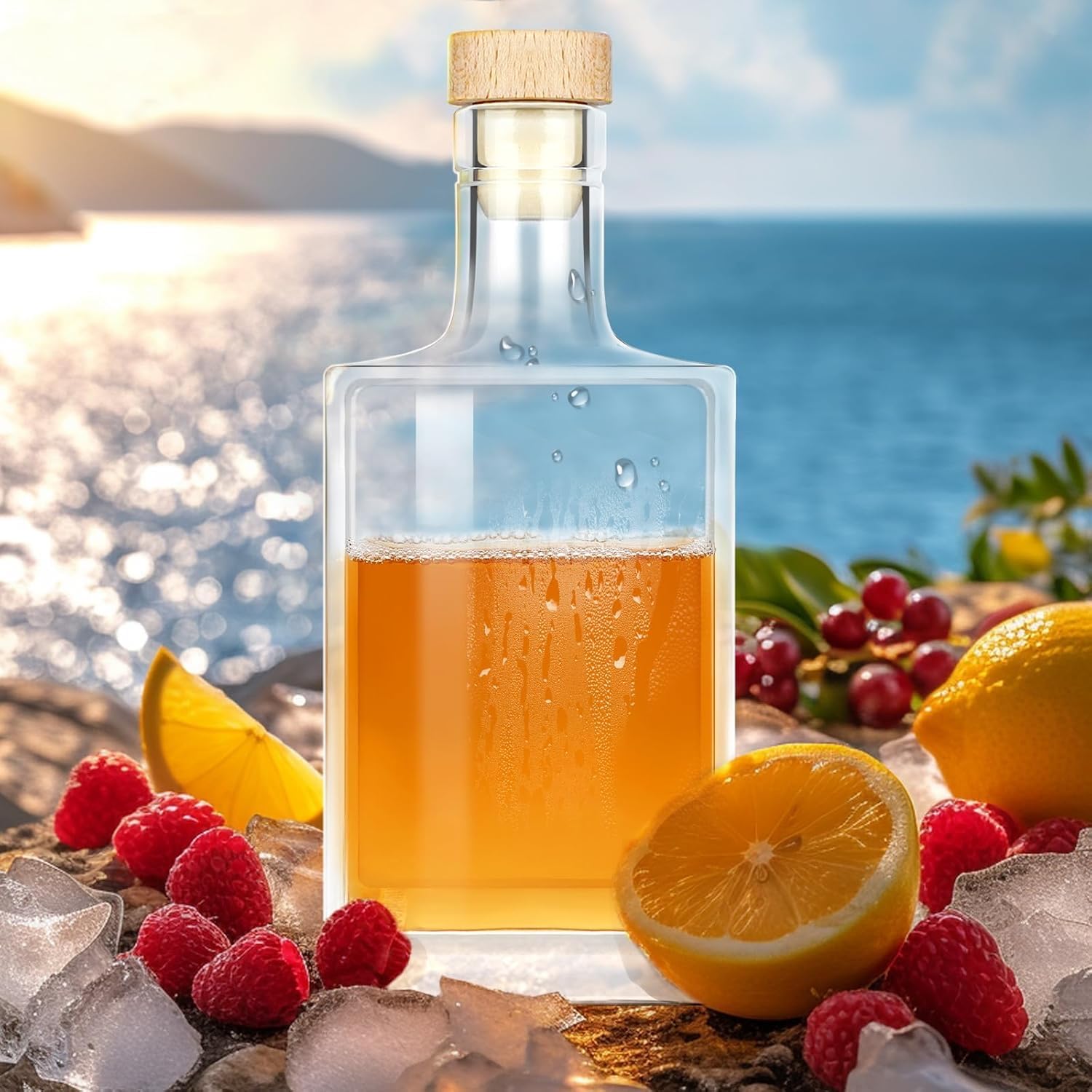 Paquete de 3 botellas de vidrio de 25 onzas con tapa, botellas de vidrio vacías transparentes de 750 ml con botellas de vidrio cuadradas de corcho con base pesada botellas de vidrio con tapa para