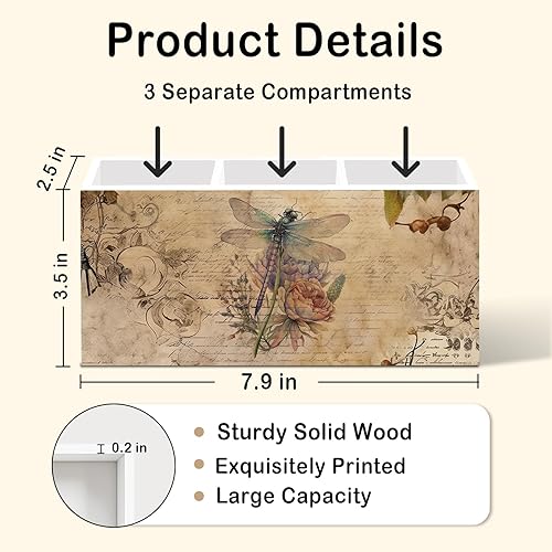 Miniatura 7 de Soporte para lápices de libélula para escritorio, accesorios de escritorio de oficina retro con mosca de dragón floral, organizador para oficina,