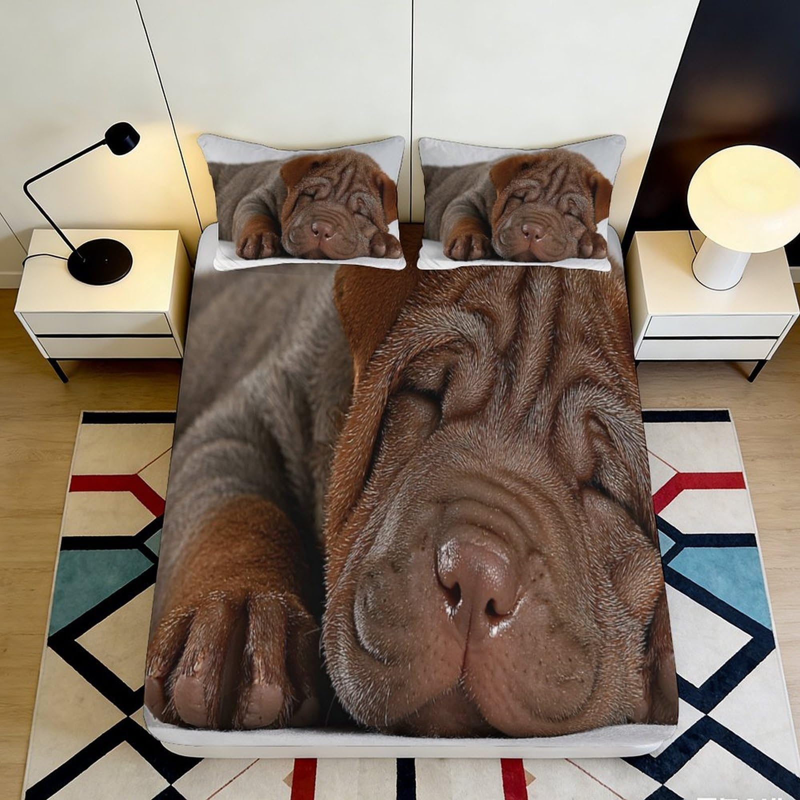 Uynsixtme Style-5 3D Printed Bulldog Fitted Sheet Microfiber Non-Slip Deep Pocket Bedroom Bedding Set Bulldog Mattress Fitted Cover Washable 200X200x25cm