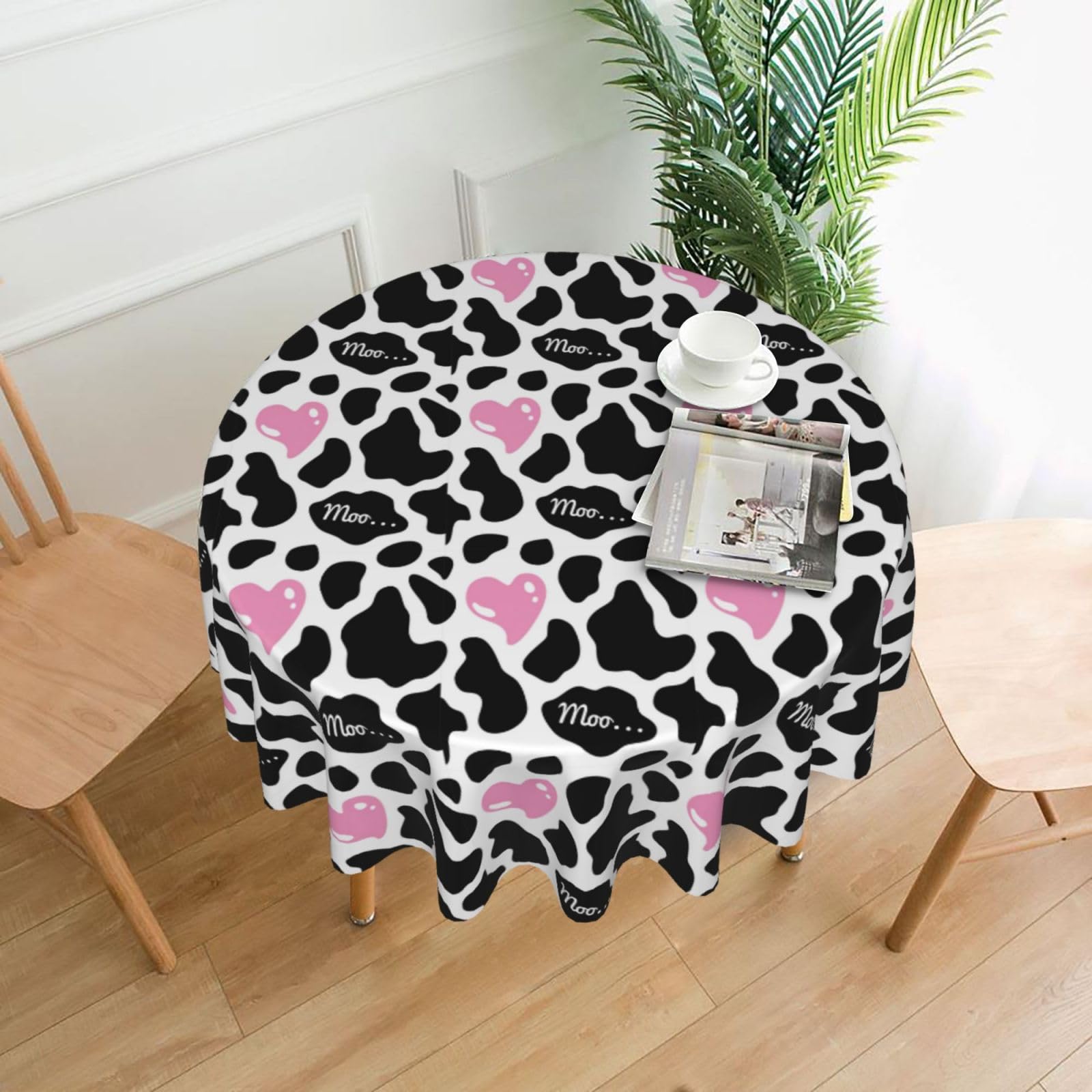 OXbnmm Black White Milk Cow Print Soft Round Tablecloth 60in Polyester Washable Cover Cozy Gift for Mom Housewarming