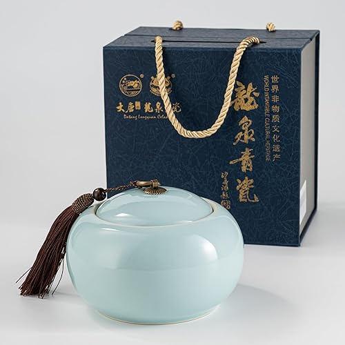 Miniatura 6 de Longquan Celadon - Tarro de almacenamiento de té suelto, recipiente hermético de porcelana verde de 20 onzas líquidas, recipiente hermético de