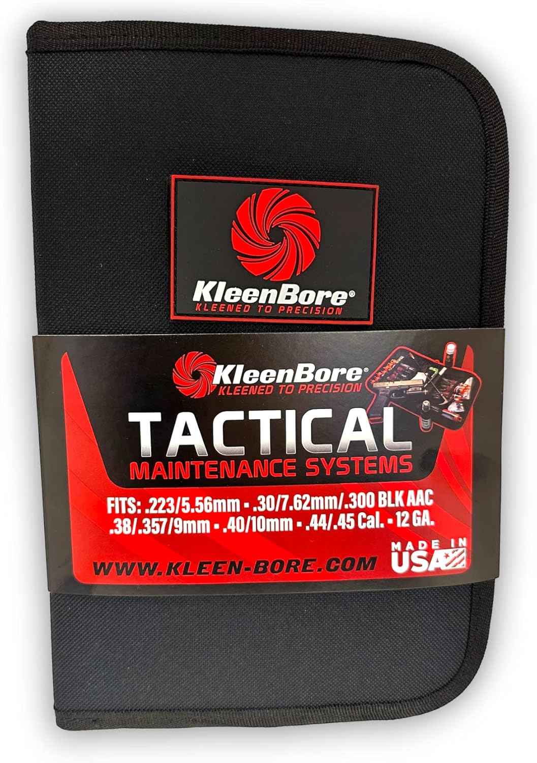 KleenBore Tactical Universal Weapons Cleaning System - 5-56mm - .30 Cal./ .308 Cal./ 7.62 /.300 Blackout AAC- 9mm - .40 Cal.- .45 Cal. - 12 GA Shotgun Complete Kit for Handguns, Rifles & Shotguns
