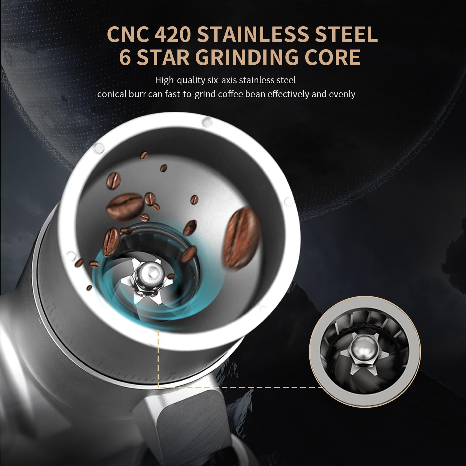 Molinillo eléctrico de café con rebabas – Molinillo eléctrico de ajuste continuo con rebaba cónica de acero inoxidable CNC y tapa magnética y taza dosificadora
