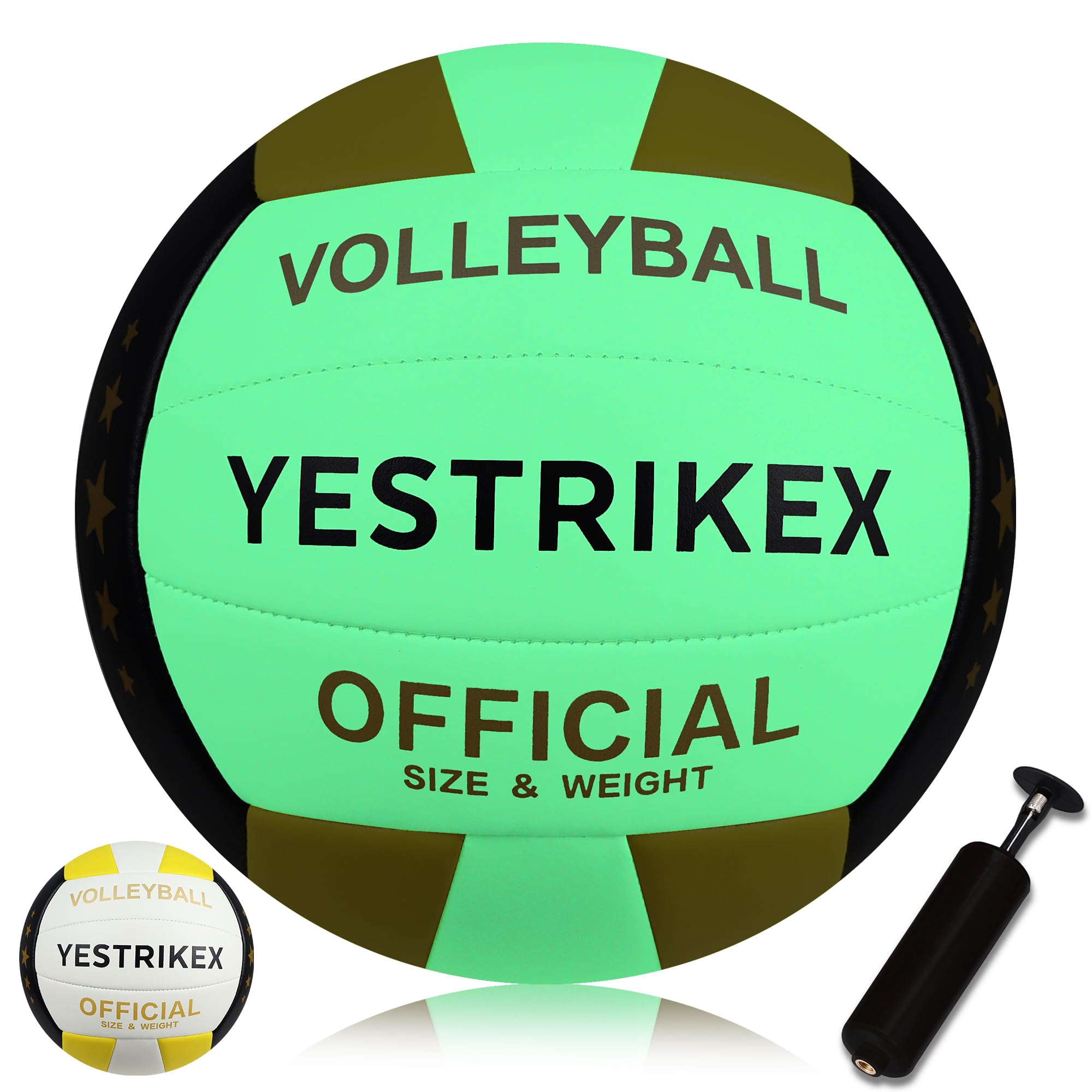 Photo 1 of YeStrikeX Glow in The Dark Volleyball Size 5 Official Size Indoor Outdoor Volleyball with Night-Glow Effect Luminous Night Ball for Beach Gym Backyard with Pump Kit