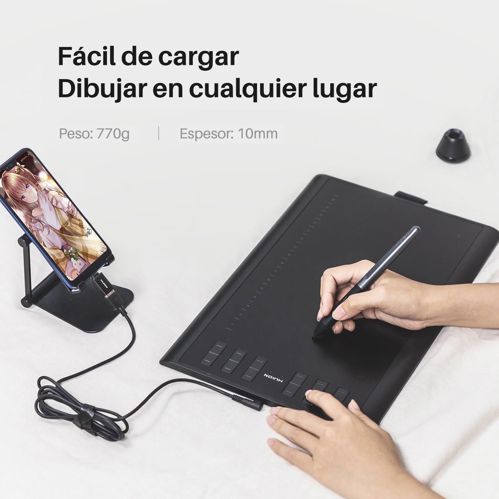HUION Inspiroy H1060P Tableta Gráfica,12+16 Teclas de Acceso Rápido | 10x6.25 Pulgadas, Compatible con Mac, Win y Android, Lápiz sin Batería 8192 Niveles, Ideal para Lecciones y Trabajo Online