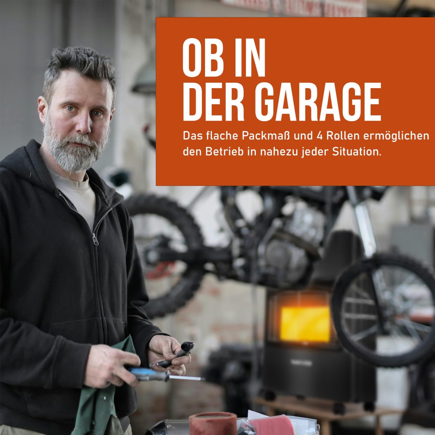 Gasheizung 4200 Watt Heizstrahler, schwarz | Gasofen mit Keramik Gasheizer, inkl. Gasdruckregler und Gasschlauch, Infrarot Keramikbrenner