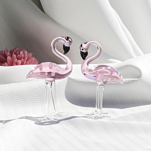 Miniatura 6 de LONGWIN 2 pares de figuras de flamenco de cristal soplado a mano, escultura de animales de flamenco, figuras coleccionables