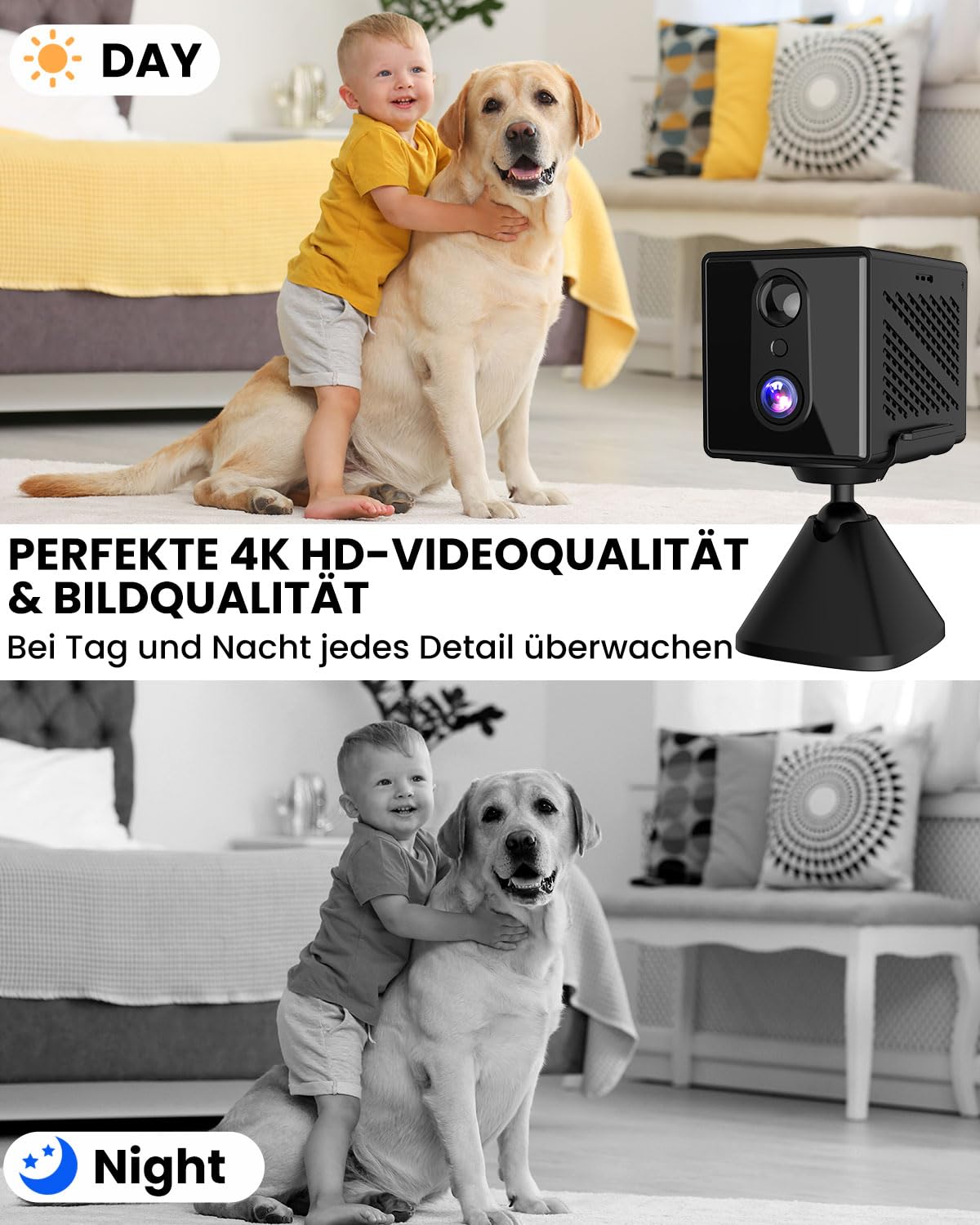 aidowocam Mini Kamera,5G WiFi Überwachungskamera Innen,Kamera Überwachung Innen,Kostenloser Cloud-Speicher, Lange Standby Akku Kamera,Bewegungsmelder,Nachtsicht,Unterstützt SD-Speicher