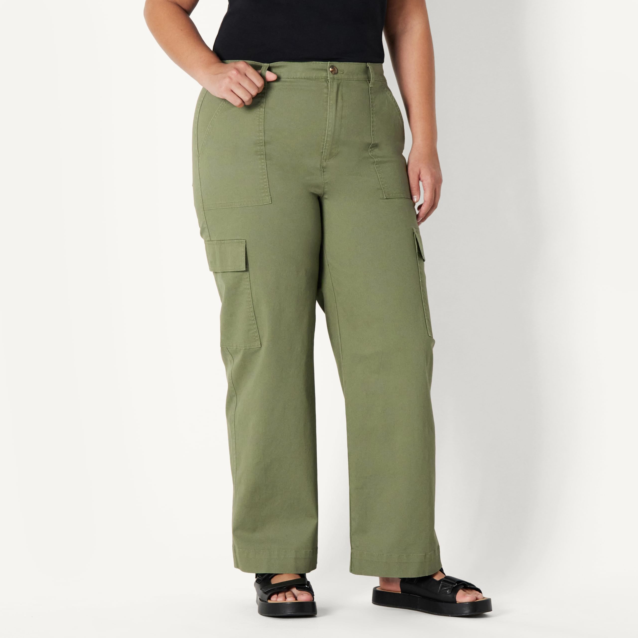 Amazon Essentials Donna Pantaloni Cargo Lunghi a Vita Alta e Gamba Larga, Cachi, vestibilità Rilassata