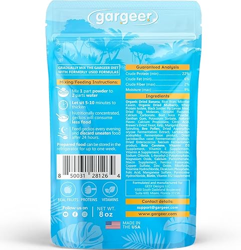 Miniatura 7 de Gargeer Dieta completa de alimentos Gecko crestados de 8 onzas. Mezcla premium, polvo recién hecho listo para usar. Fórmula única, desarrollada y
