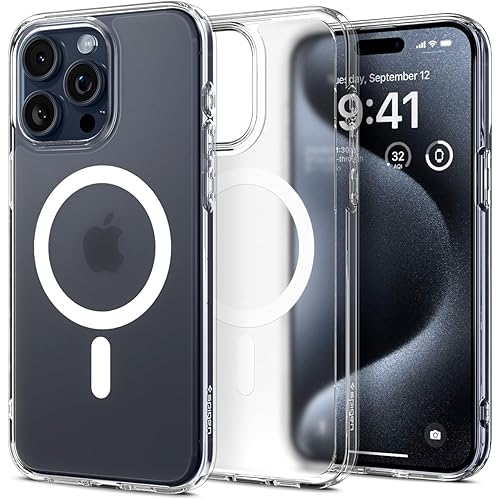 Spigen Ultra Hybrid MagFit Designed for iPhone 15 Pro Max Case (2023) [Anti-Yellowing] [Military-Grade Protection] Compatible with MagSafe - Frost Clear