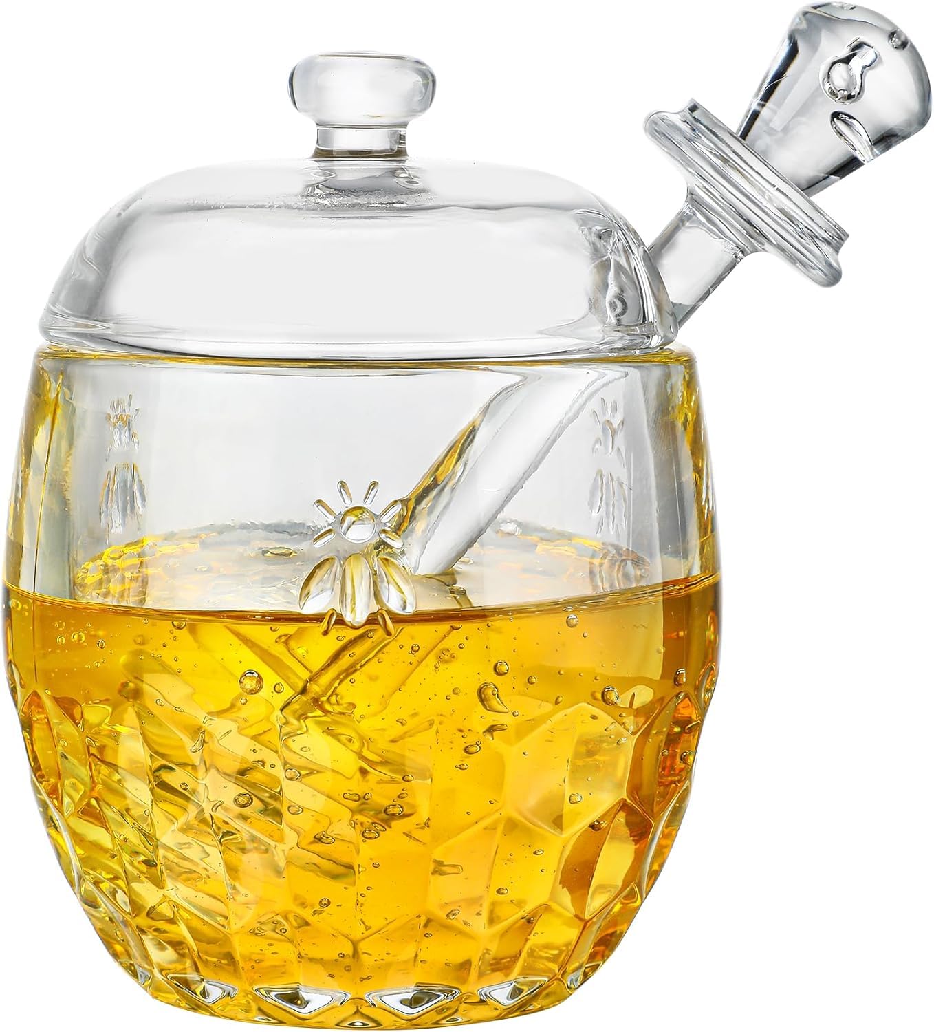 H&D HYALINE & DORA Honey Pot with Dipper and Lid Glass Honey Jar with Dipper Wide Mouth Honey Containers Airtight Syrup Honey Dispenser for Home Kitchen(7.5 OZ)