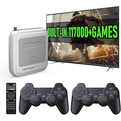 Kinhank Super Console X Pro with 100000+ Games,TV & Game System in 1 Mini Retro Game Consoles for 4K TV HD/AV Output,Compatible with 63+ Emulators,2 Wireless Game Controllers Included