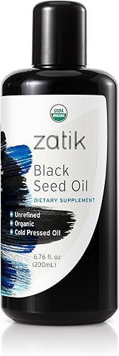 Zatik Naturals Aceite de semilla de comino negro Suplemento dietético orgánico USDA (6.76 onzas líquidas, 6.8 fl oz) Aceite sin refinar prensado en