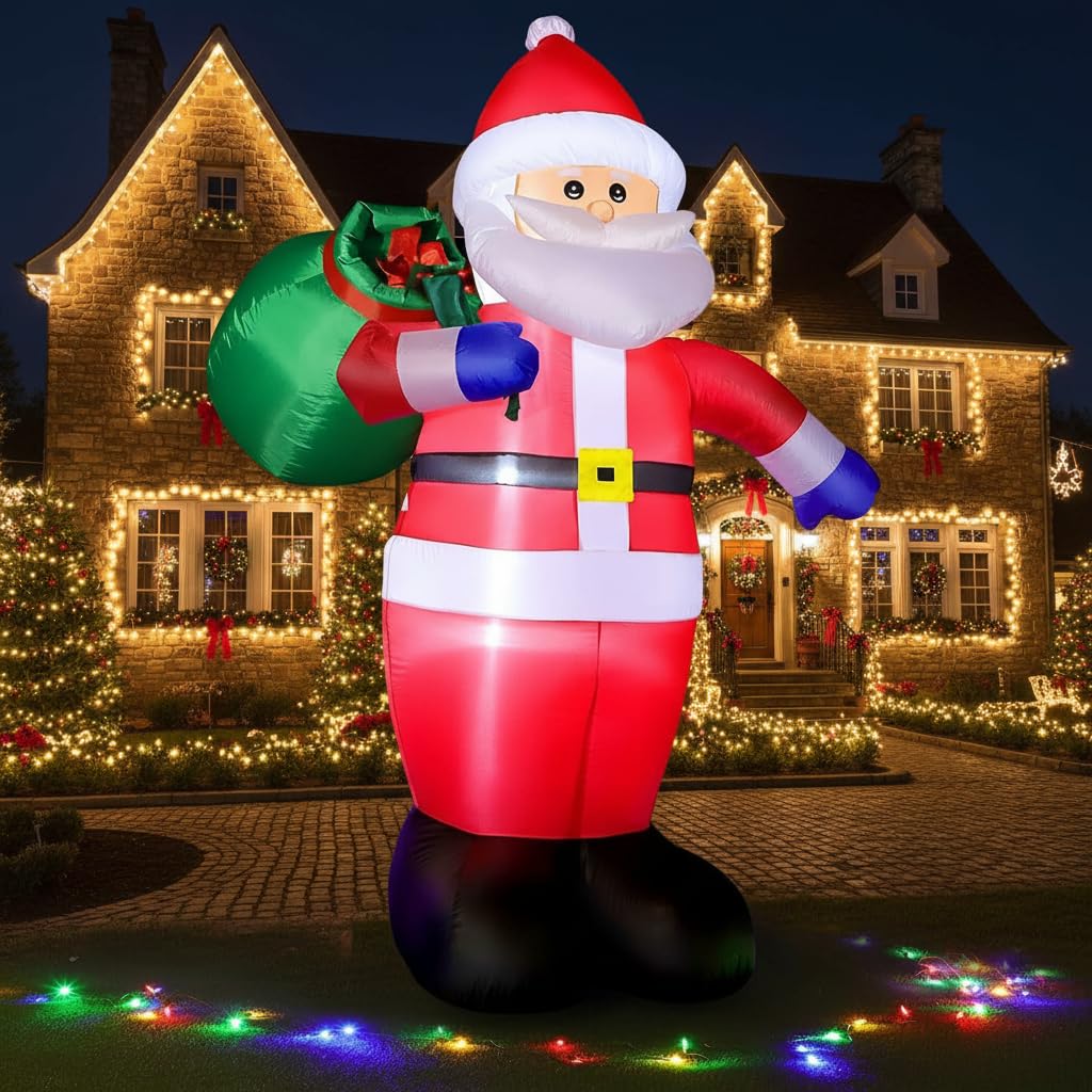 Babbo Natale gonfiabile, 240 cm, con luci a LED, 8 piedi, figura gigante, Babbo Natale gonfiabile, XXL, decorazione natalizia IP44, resistente alle intemperie, illuminazione per interni ed esterni