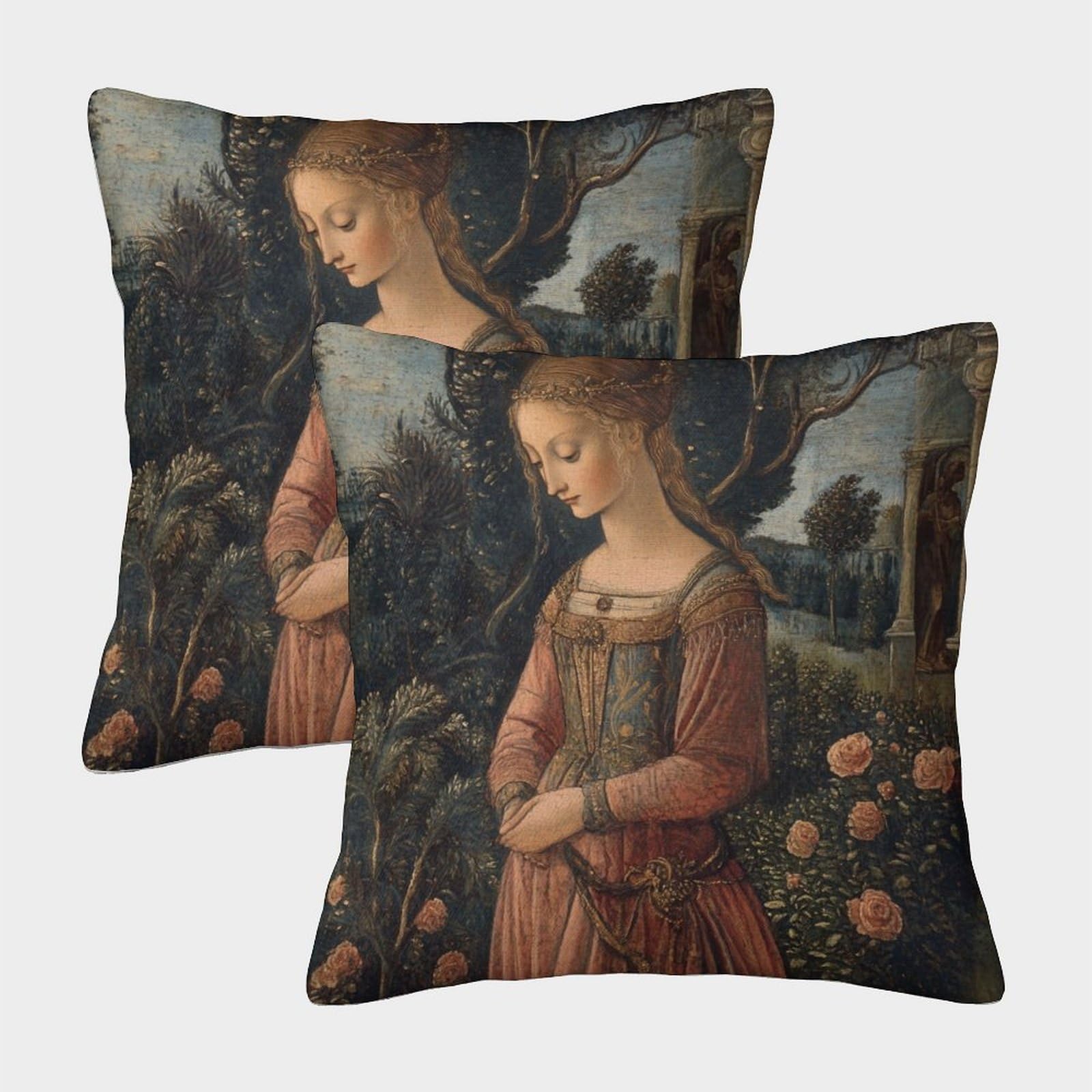 kaiyun 2 Pack Renaissance Painting,Woman in The Garden Luxury Digital Printed Soft 3D Themed Square Cushion Cover 40x40cm