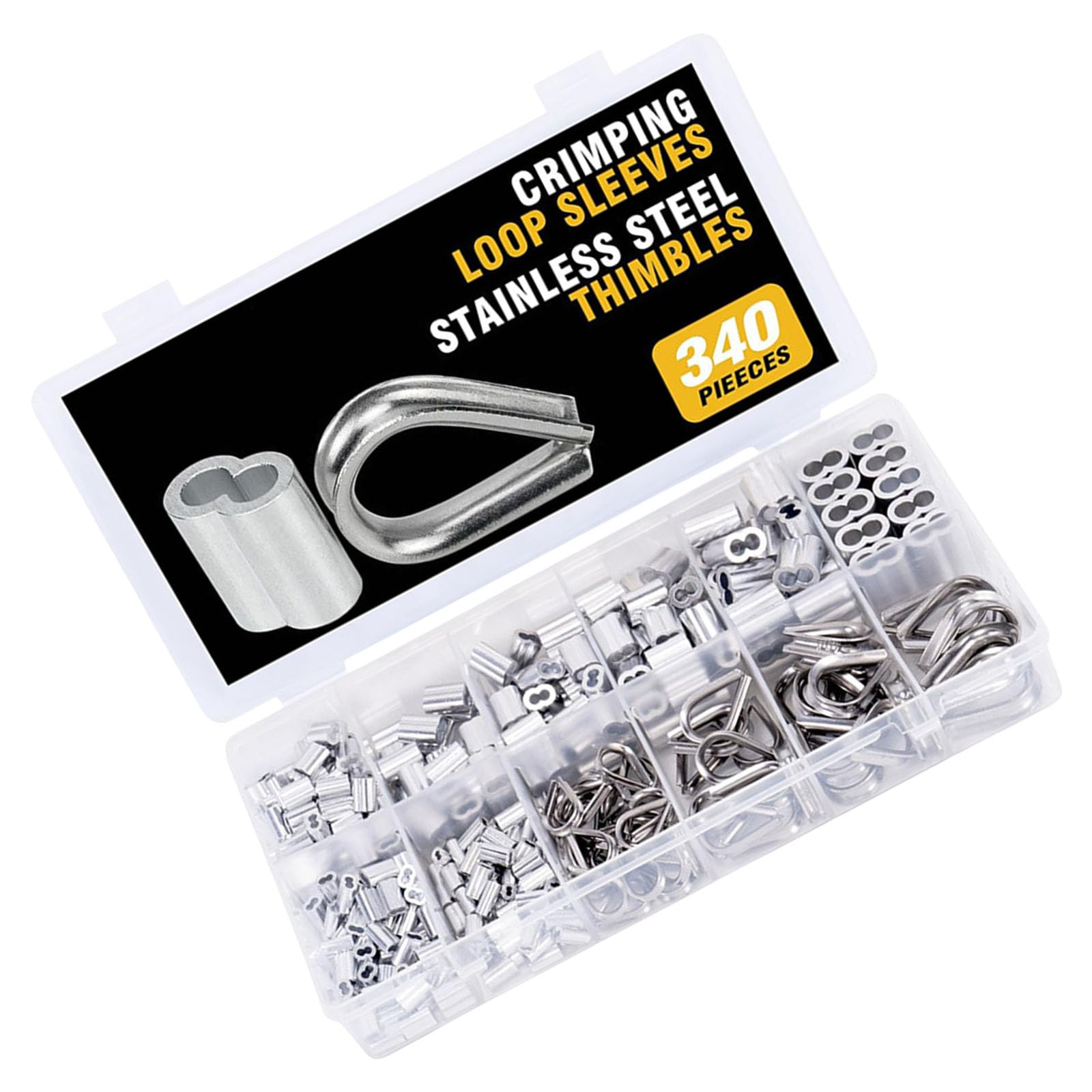 Xagmodshn Wire Rope Cable Thimbles Aluminum Crimping Looping Sleeve 3/64'' 1/16'' 5/64'' /32'' /16'' For Wire Rope Thimble Thimbles