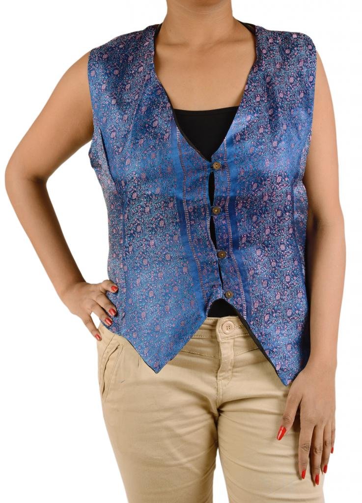 Skirts 'N Scarves Women New Bolero Vest Cropped Satin Silk Woven Buttoned Sleeveless Jacket