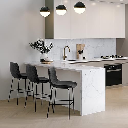 Miniatura 218 de SIMPLIHOME Randolph - Taburete moderno de mediados de siglo de madera curvada de 28 pulgadas (juego de 2) en piel sintética vegana gris piedra para