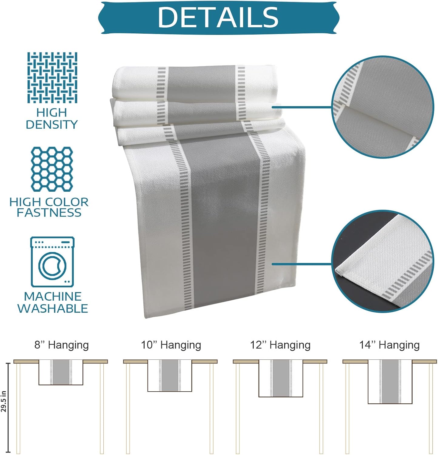 T&H XHome Linen Table Runner 120 Inches Long Grey White Stripes Minimalist Simple Pattern Table Runnes for Party Dining Room Dresser Farmhouse Wedding Banquet Home Decorations 13x120Inches