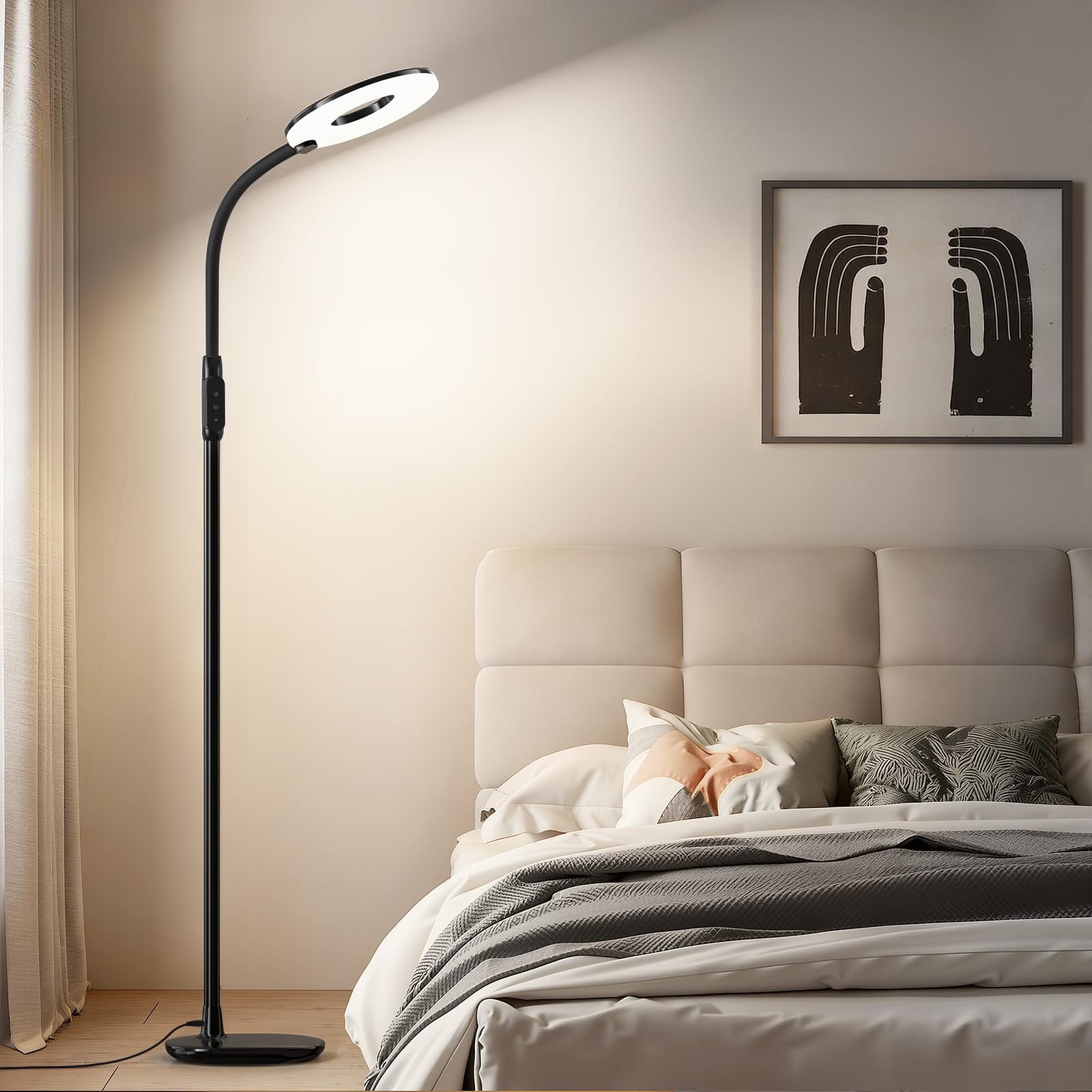 GyroVu Stehlampe Wohnzimmer Schwarz, 176cm Led Leselampe Stehlampe mit Touch-Steuerung, 3000K-5000K Dimmbar Stehleuchte mit Flexible Schwanenhals für Schlafzimmer Büro Wohnzimmer