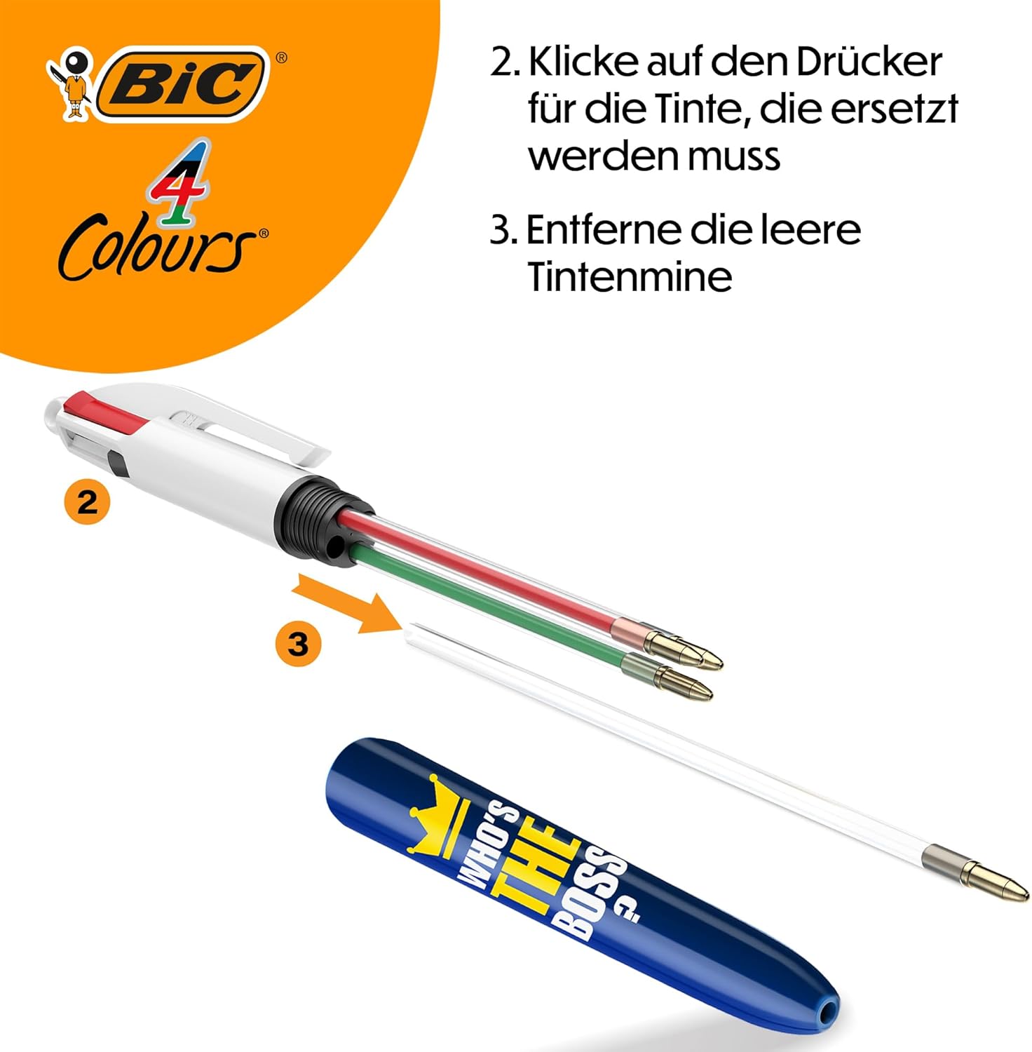 BIC 4 Colours Messages Ballpoint Pens Medium Point (1mm) - Who's The Boss Design, Box of 12