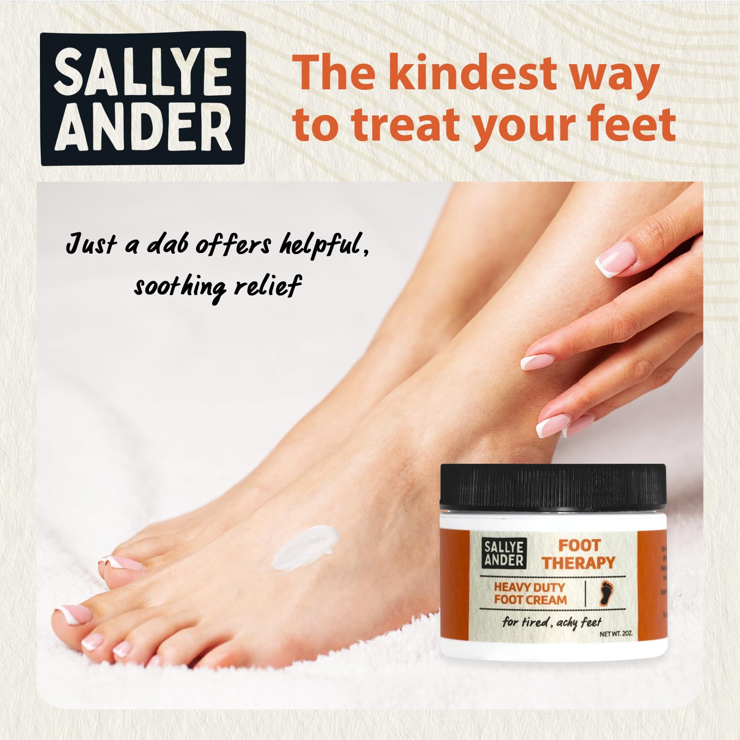 SALLYEANDER Heavy Duty Foot Therapy Cream - 2oz - Essential Oil Infused Healing Formula - Bold Tea Tree Oil, Mint, & Herbal Scent - Moisturize Dry Cracked Feet
