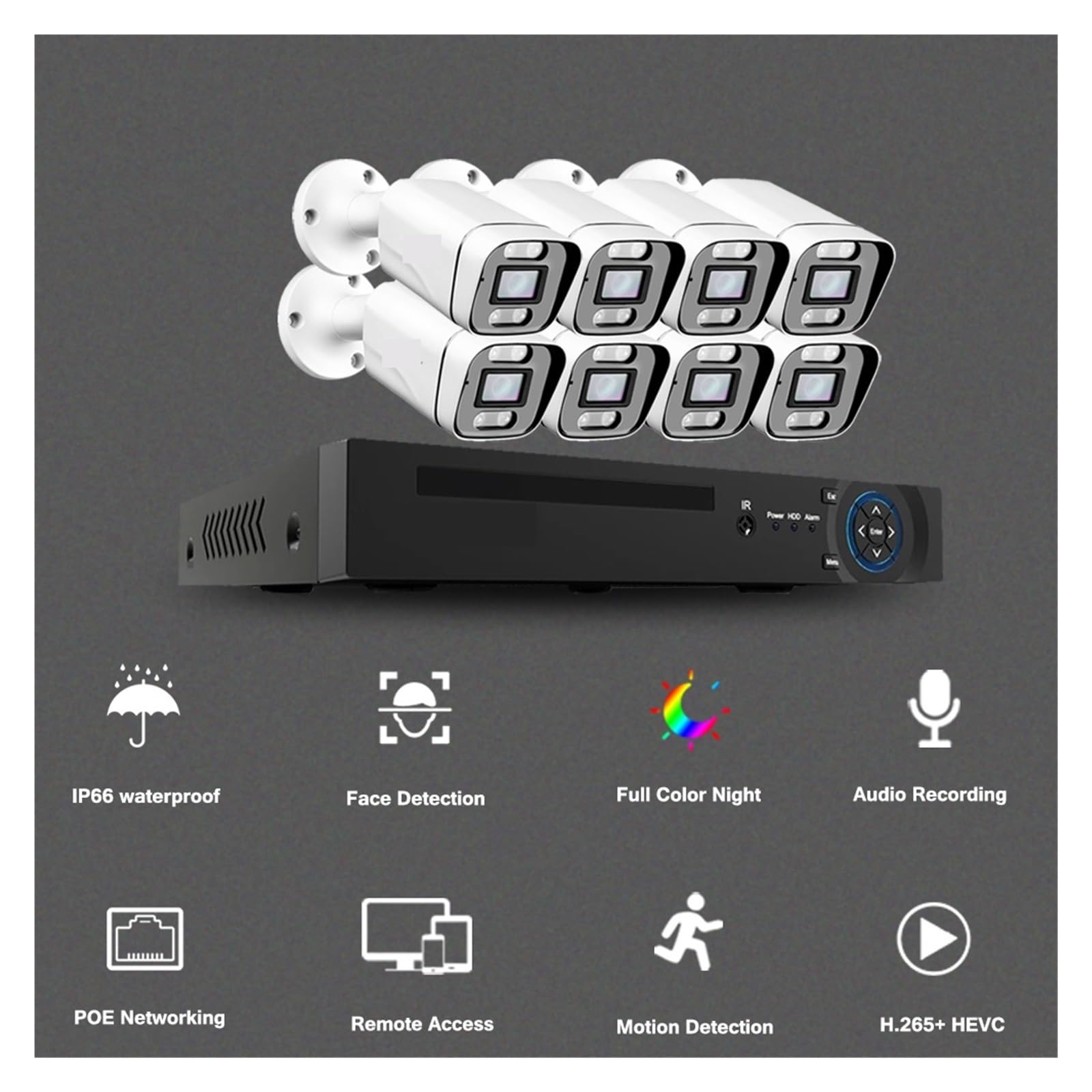 8CH 4K Security IP Camera System POE NVR Kit CCTV Audio AI Face Detect Outdoor Full Color Night Vision Zestaw Do Nadzoru Wideo łAtwa W Instalacji(None,8CH NVR and 2 Camera)