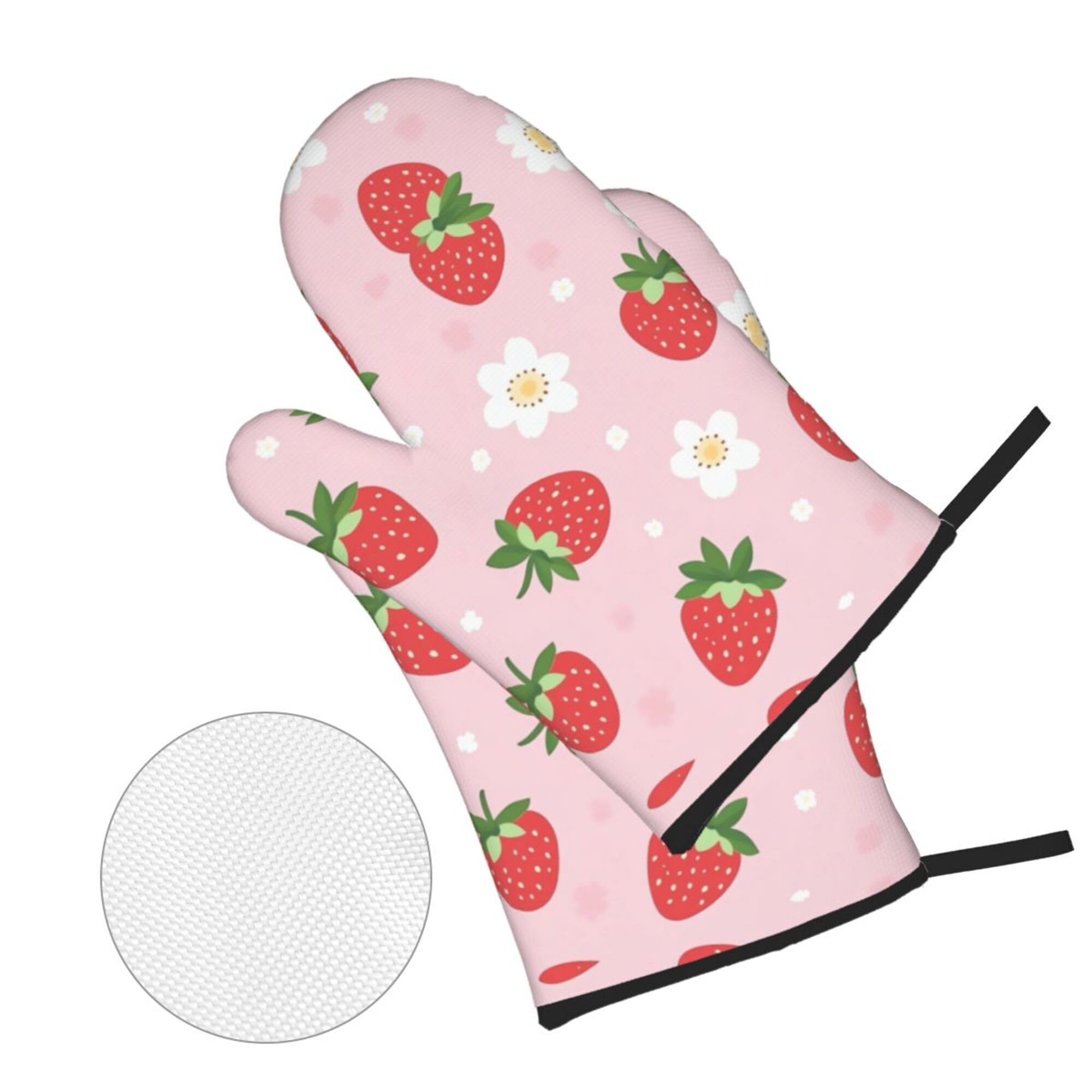 Juego de 4 manoplas de horno y soportes para ollas de fresa, resistentes al calor, guantes de cocina antideslizantes para cocina, hornear, asar a la parrilla