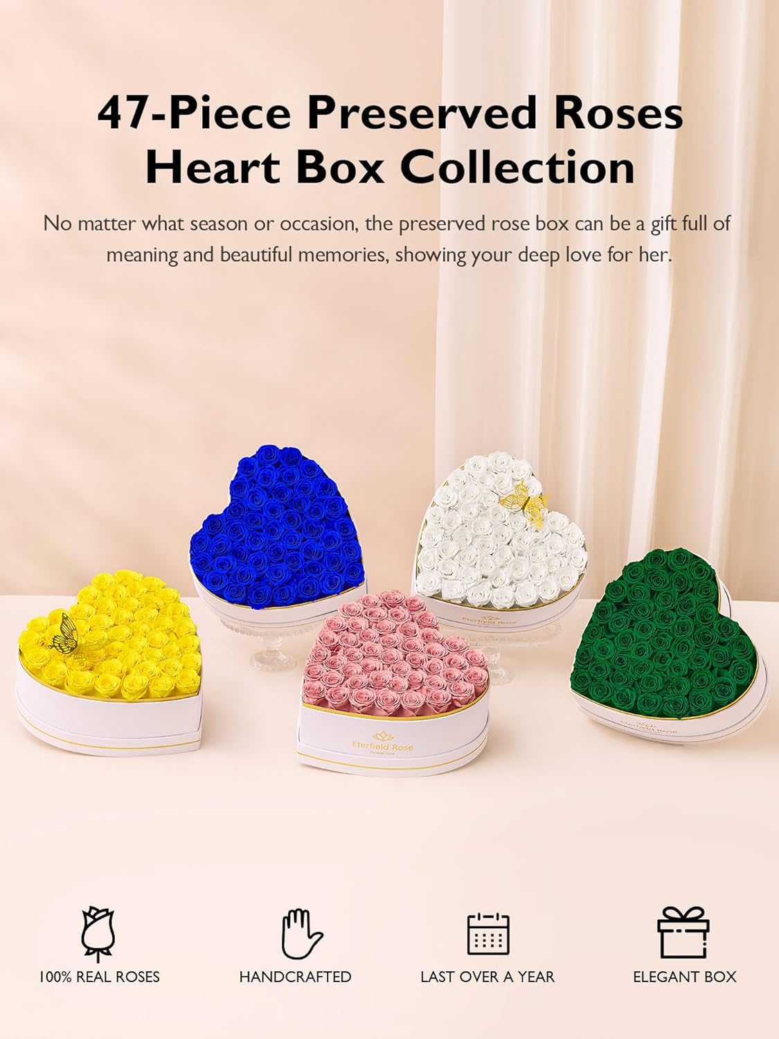 Eterfield 47 Forever Flowers in Heart Shape Box, Preserved Roses That Last a Year Preserved Flowers Birthday Gifts for Her Mom Women Wife Anniversary Valentines Day Mothers Day Christmas, Royal Blue - Image 6