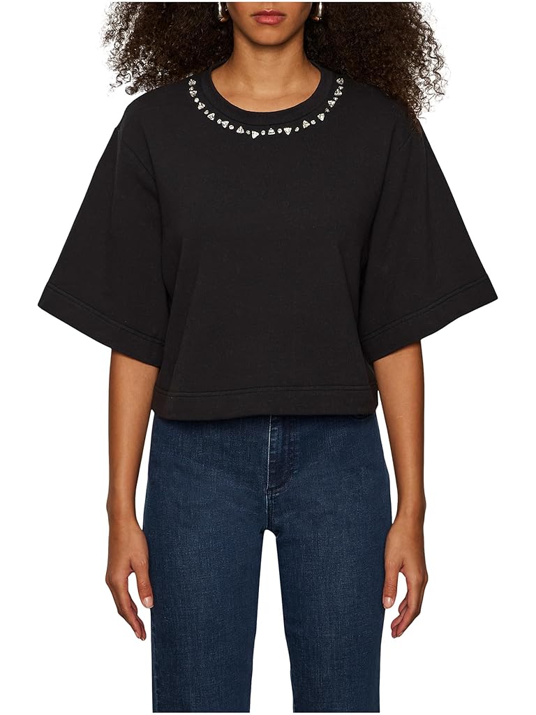 Black Sanctuary Embelished Semi Crop Tee