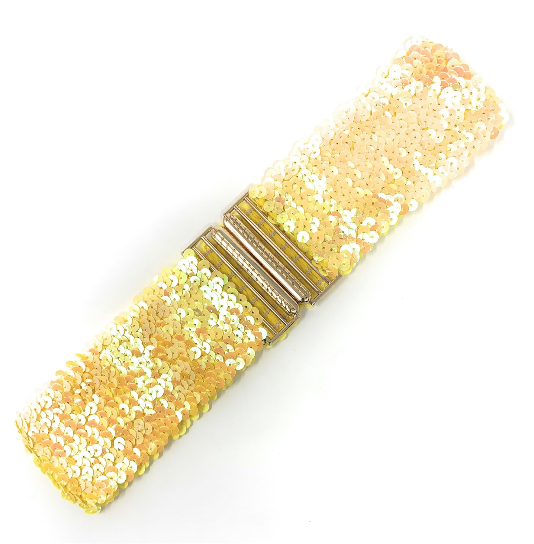 Cadoline Women's Yellow Sequin Elastic Belt With Elastic Stretch And Gold Buckle Waist Band Corset