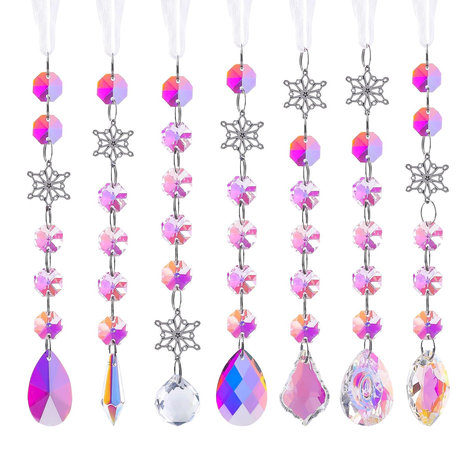 Longsheng - Since 2001 - Silver/Light Longsheng - Since 2001 7Pcs Crystal Snowflake Suncatcher Hanging Crystals For Window With Ribbon Rainbow Maker Sun Catcher Window Home Decor