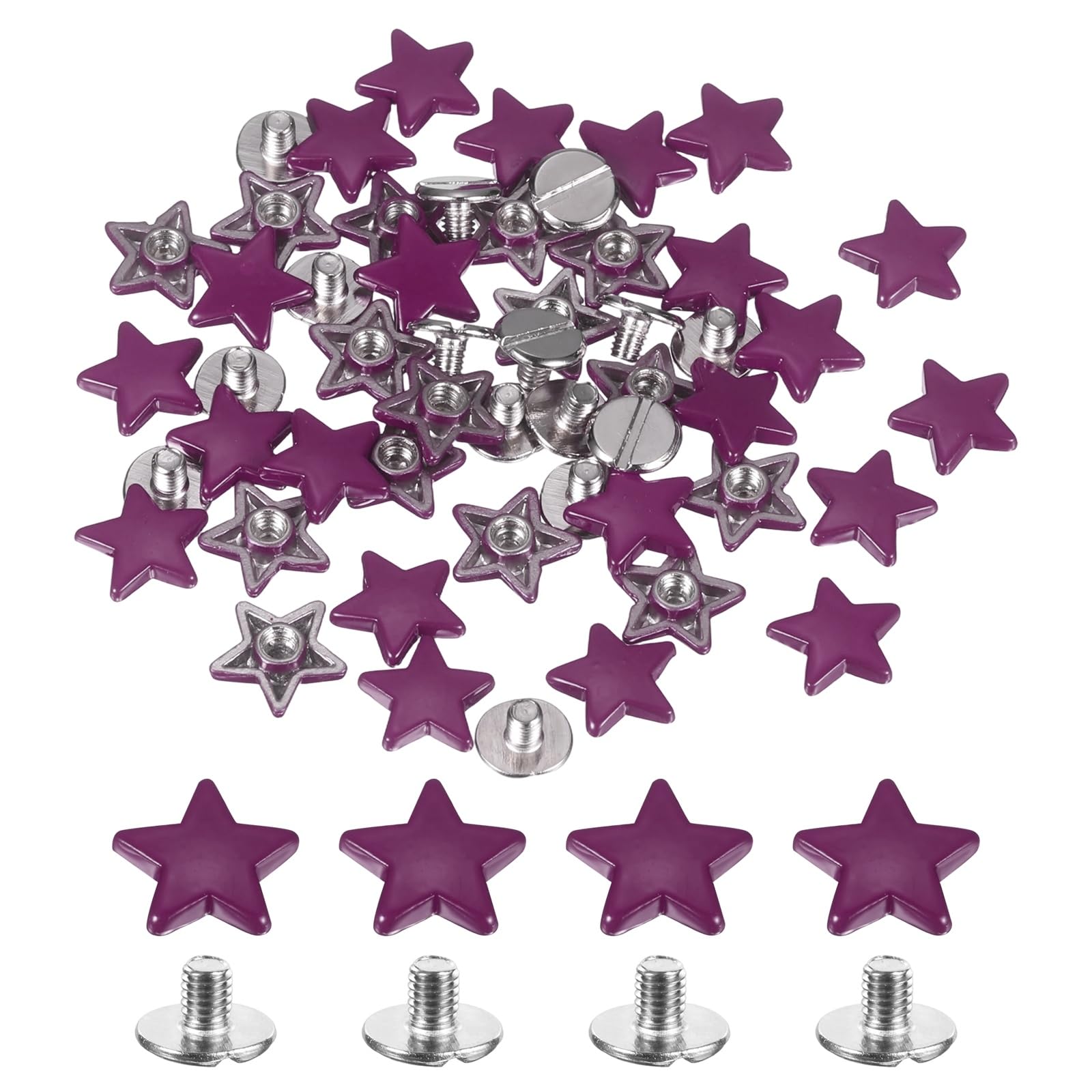 sourcing map 48 Set Metal Star Rivets Studs, 12mm Star Garment Leather Rivet Screws Five-Pointed Nailhead Punk Stud and Spikes with Screw for Leather Craft DIY Clothing Belt Bag Shoes, Purple