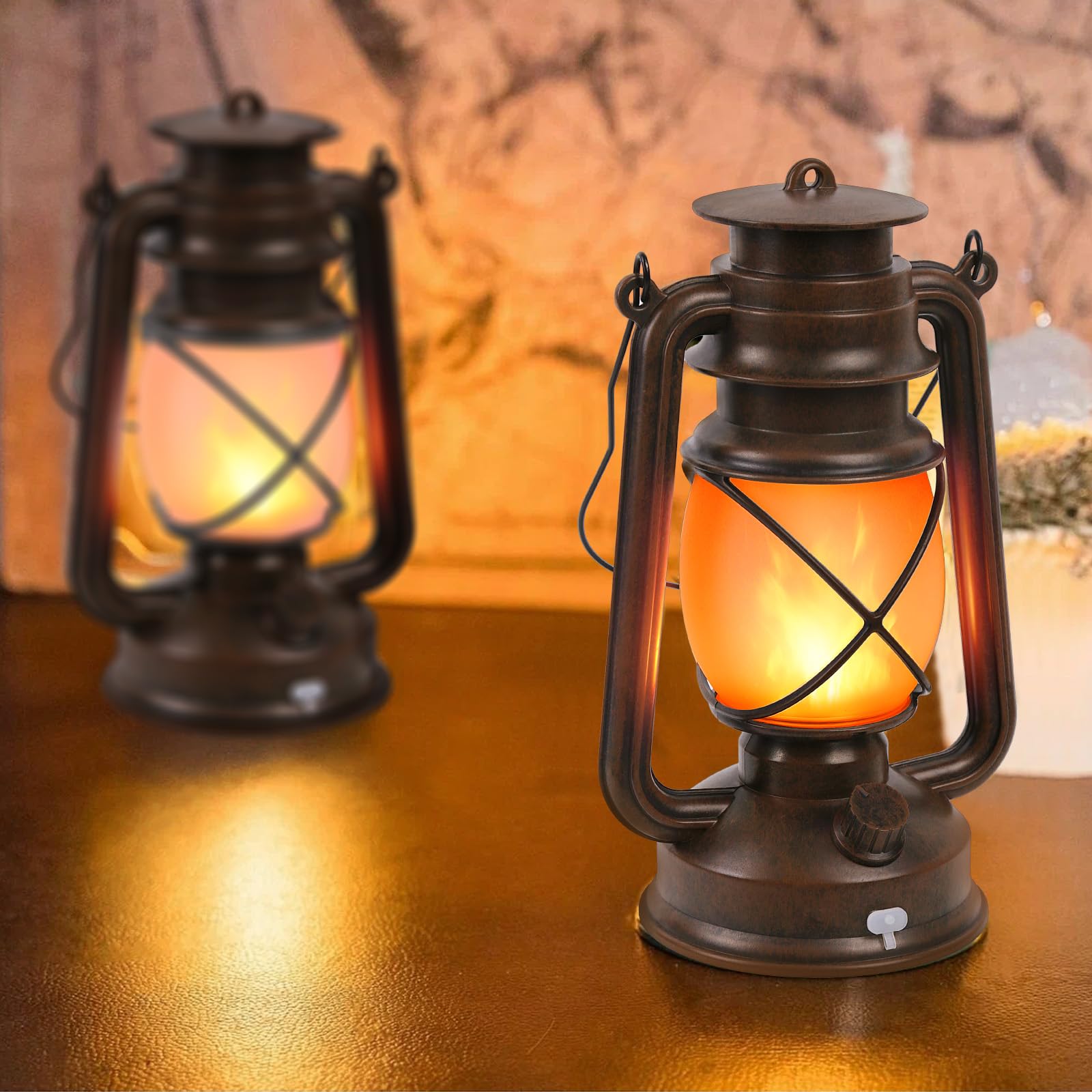 KINGLEAD LED Vintage Laternen, 4 Dimmbare Lichtmodi, Wasserdicht, Flammen Effekt, USB Wiederaufladbar, 2 Stück