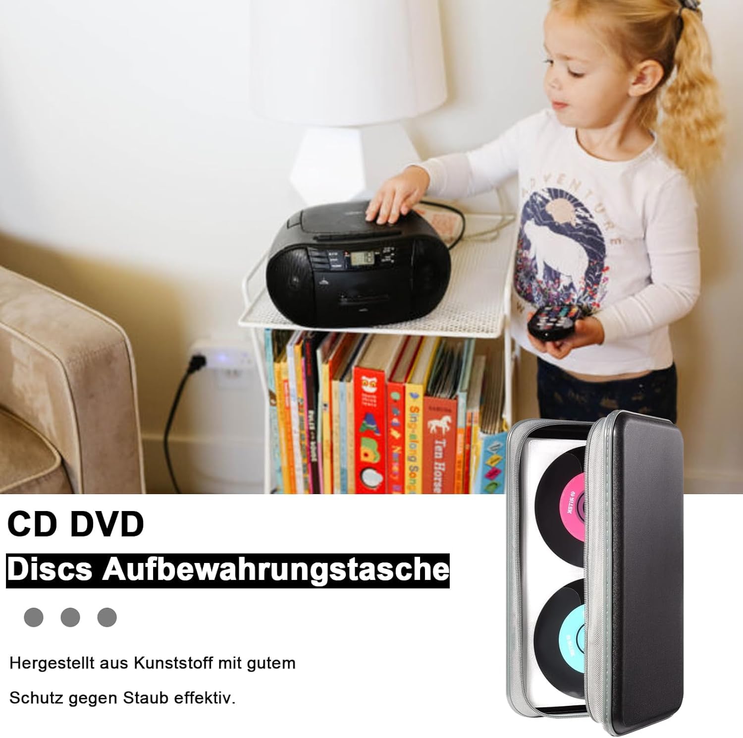 Sac CD, sac de rangement pour disques CD DVD, sac de rangement pour CD pour la maison et les automobiles pouvant contenir 80 disques en noir.
