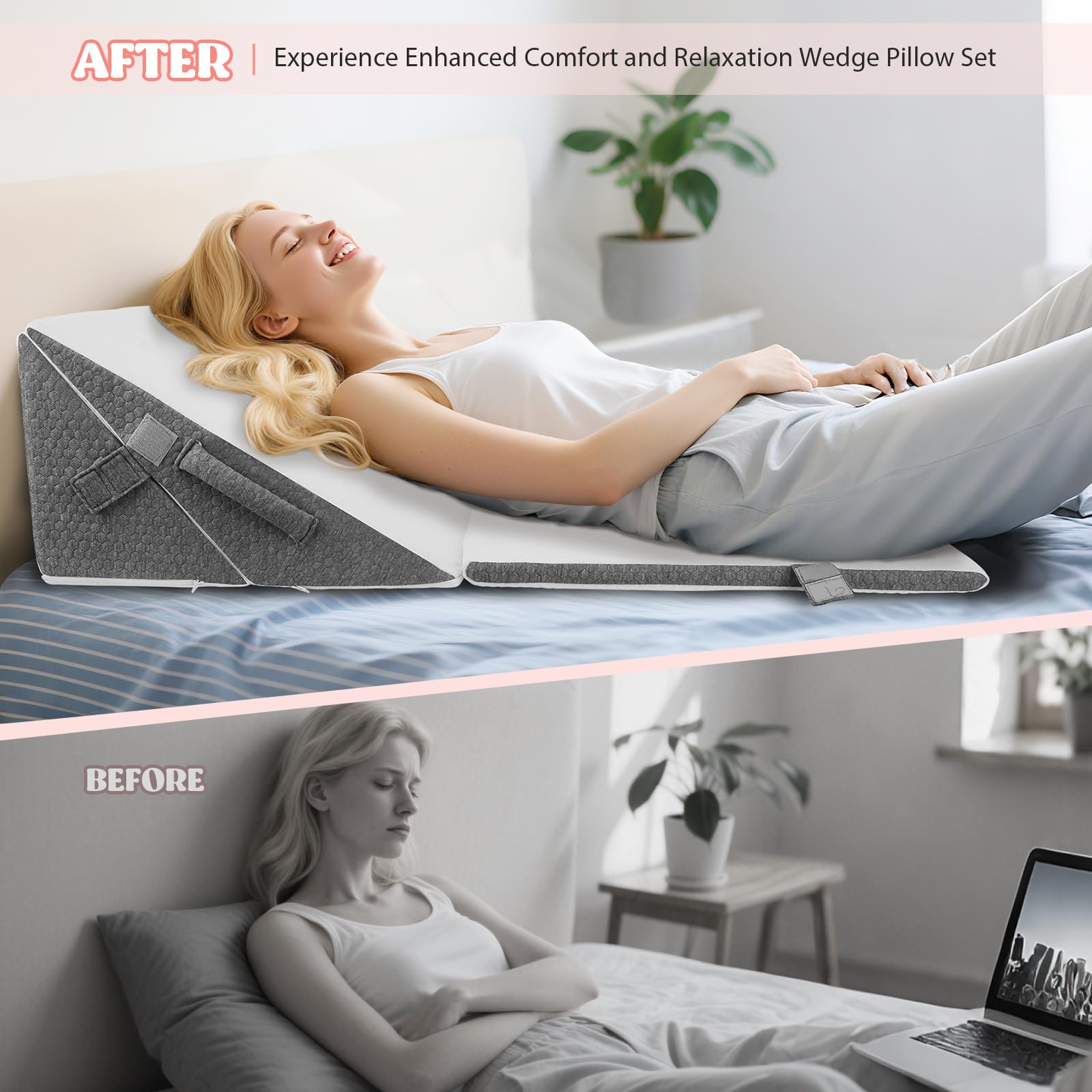 Cuscino a Cuneo per Letto 3pcs, Cuscino Antireflusso Adulti, Cuscino Triangolare Regolabile, Cuscinos di Reflusso Ergonomico per Apnea Notturna, Reflusso Acido, Elevazione Delle Gambe