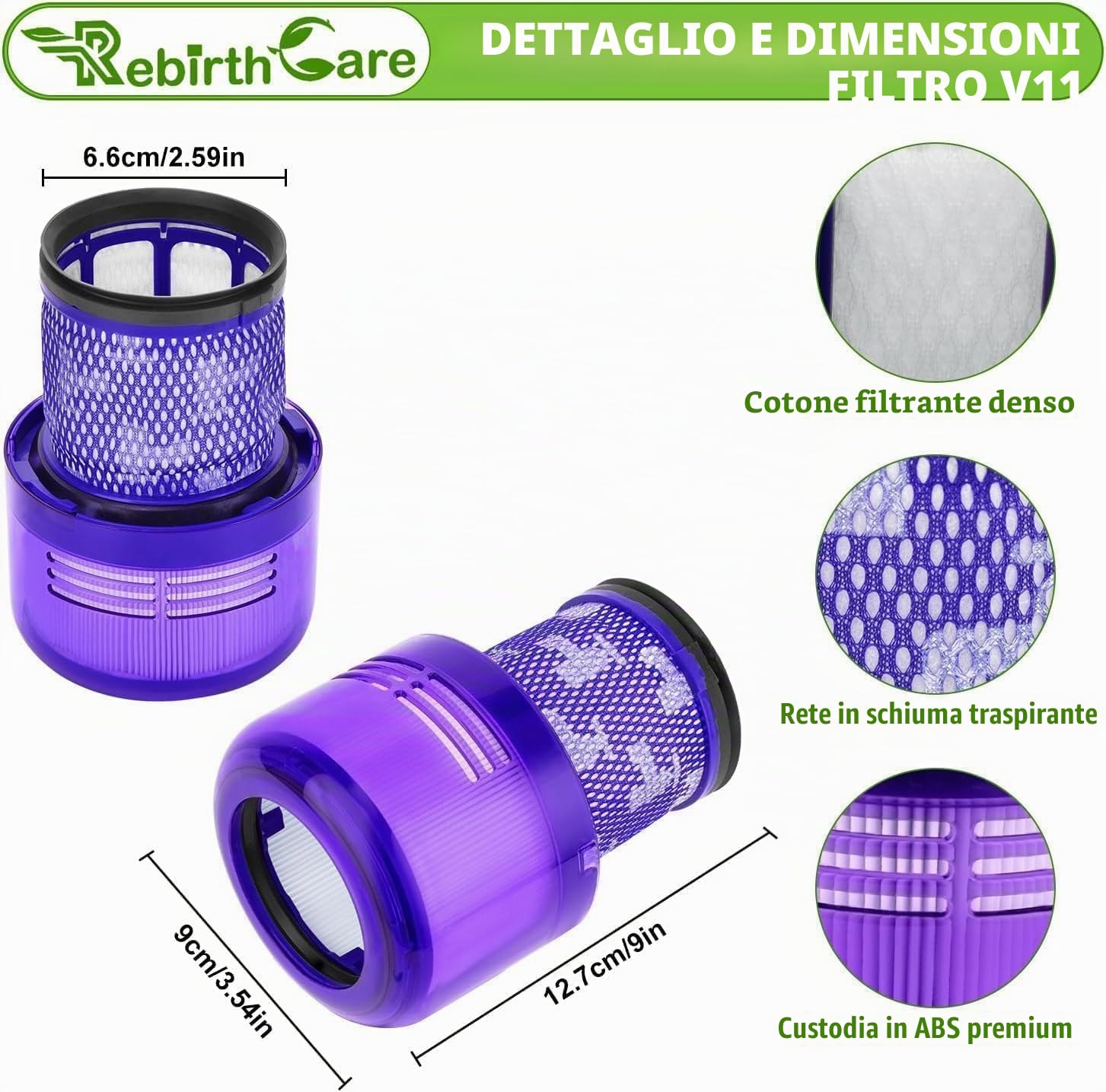 Rebirthcare Filtro di Ricambio per Dyson V11 SV14 SV17 SV22, Filtro Lavabile per Dyson V11 SV14 Cyclone Animal Absolute Total Clean Aspirapolvere Parti di Ricambio, Sostituire DY-970013-02 & 97001302