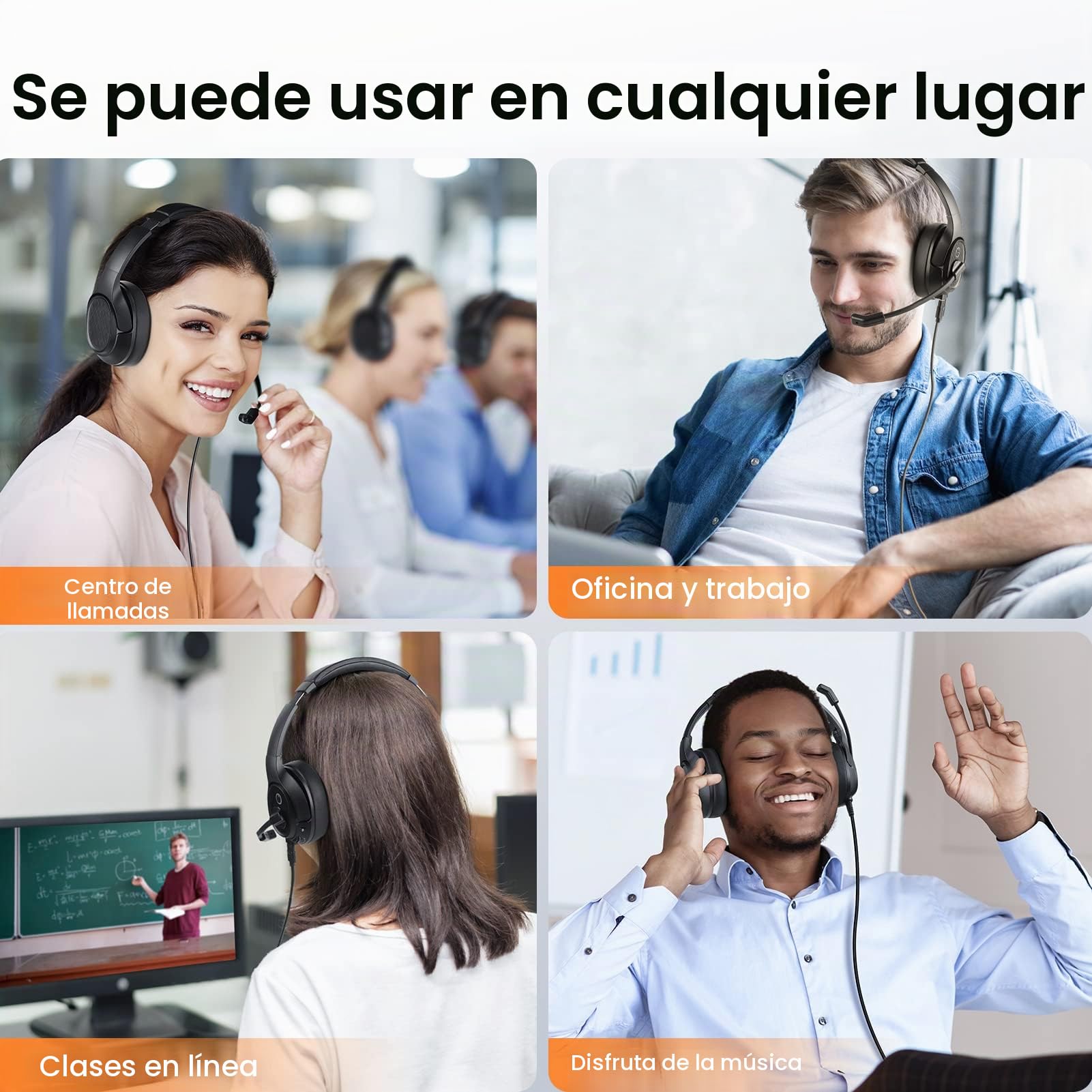 EKSA Auriculares USB con Micrófono, Cascos con Microfono Cancelación de Ruido, Control de Audio, Auriculares con Cable y Microfono para PC Portátil/Call Center/Oficina/Zoom/Teletrabajo/Teleoperador