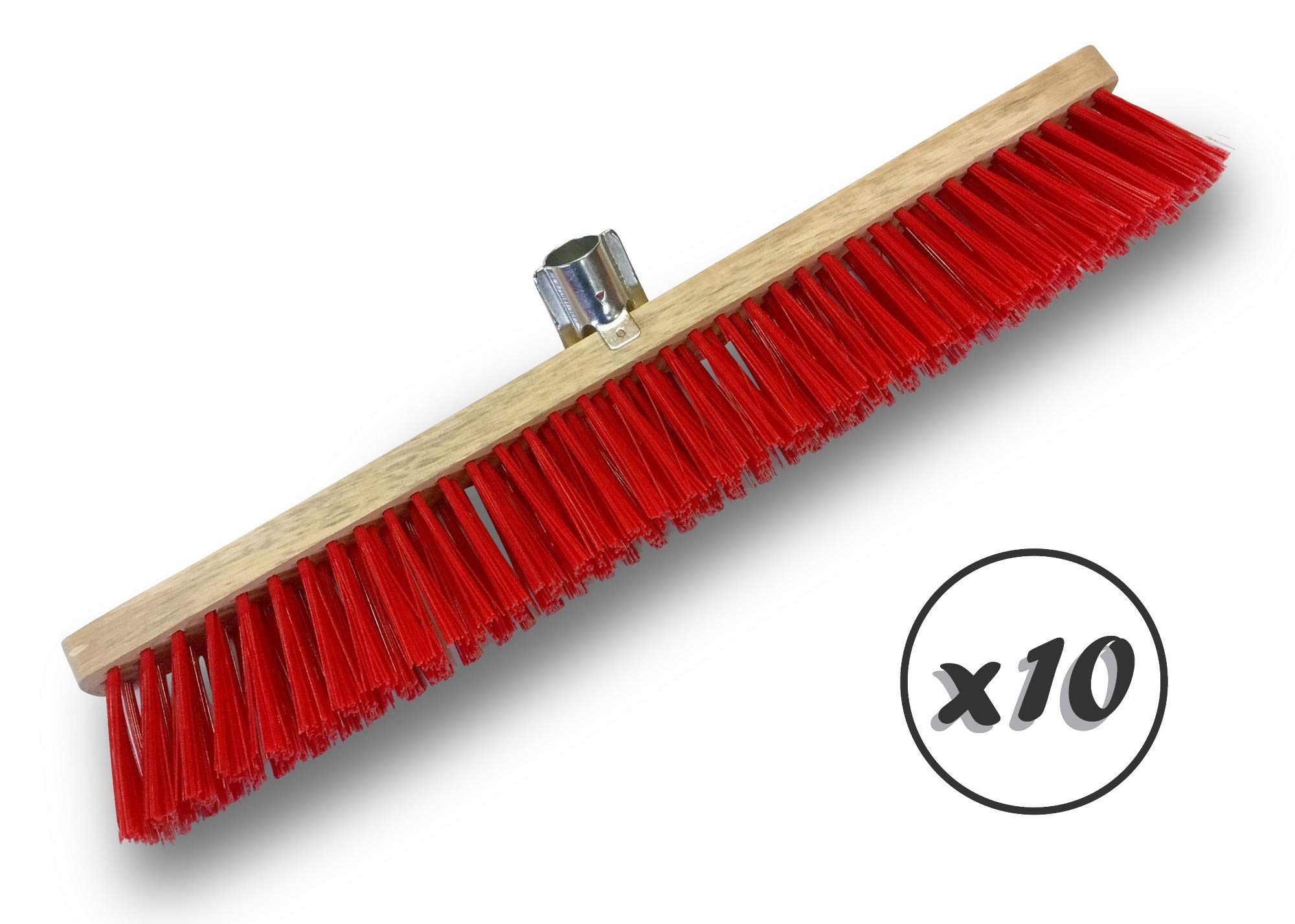 Miotła warsztatowa typu kantonier | Zestaw 10 | Track Outdoor | Długość 60 cm | Wypełnienie szczotką PVC czerwoną | Drewniana podeszwa | Metalowe tulejki Ø 28 mm | Bez uchwytu | Kibros 2360Bx10