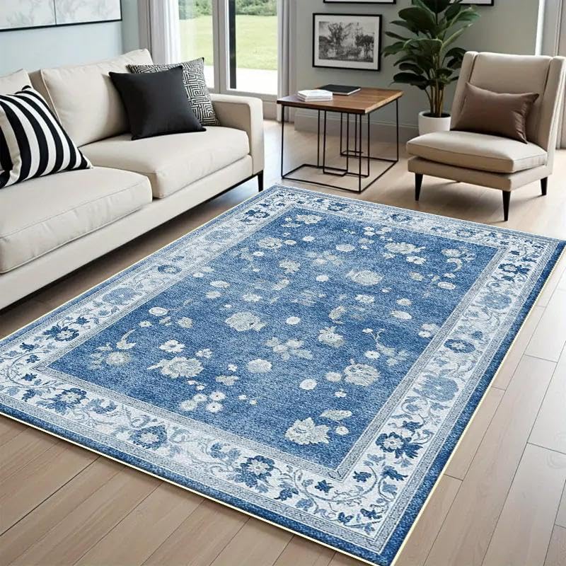 Tapis de chambre floral bleu vintage pour ambiance bohème doux