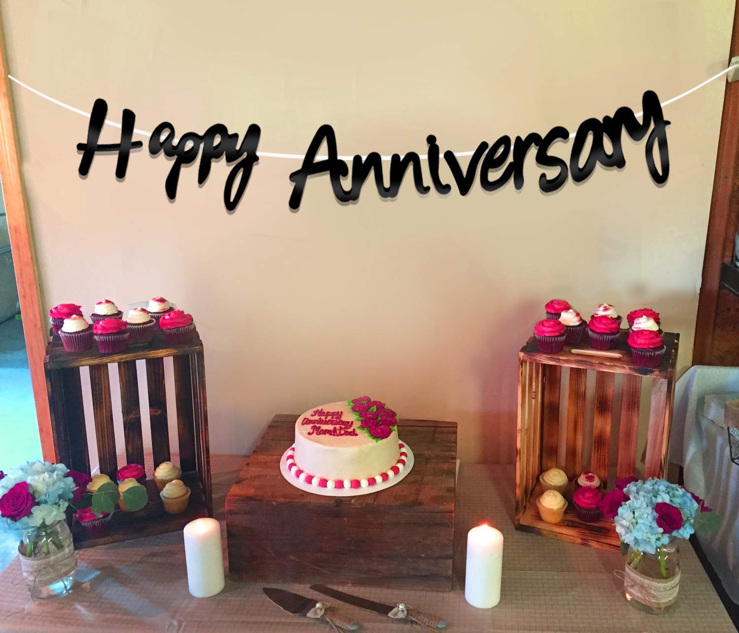 AMFIN Happy Anniversary Bunting Banner Set for Decorations/Anniversary Decorations for Home/Marriage Anniversary Decoration Items/Paper Hangings for Decor - Black,Adult 3