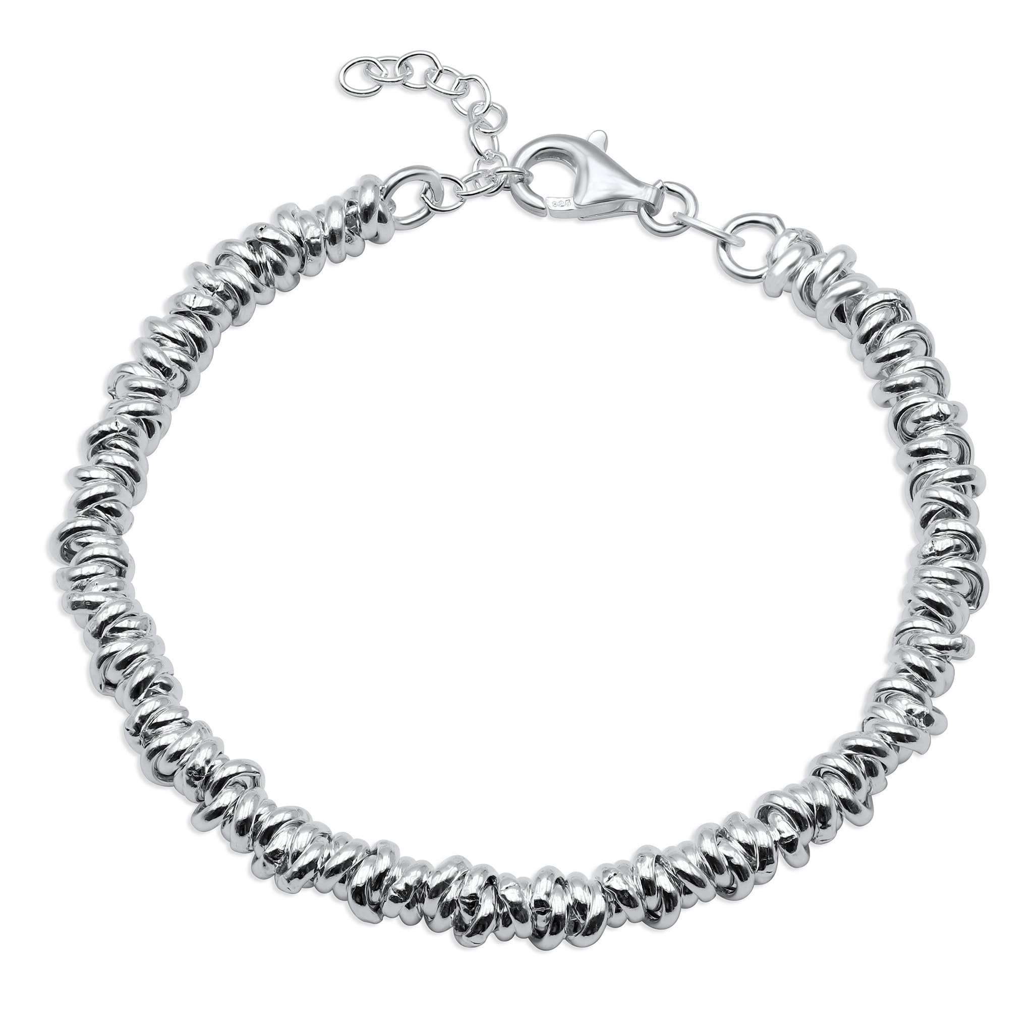 Aka Gioielli® - Bracciale Nodini Intrecciato in Argento Sterling 925, Bracciale Donna Argento 925 Realizzato a Mano, Braccialetto Regalo Donna e Ragazza - Lunghezza regolabile