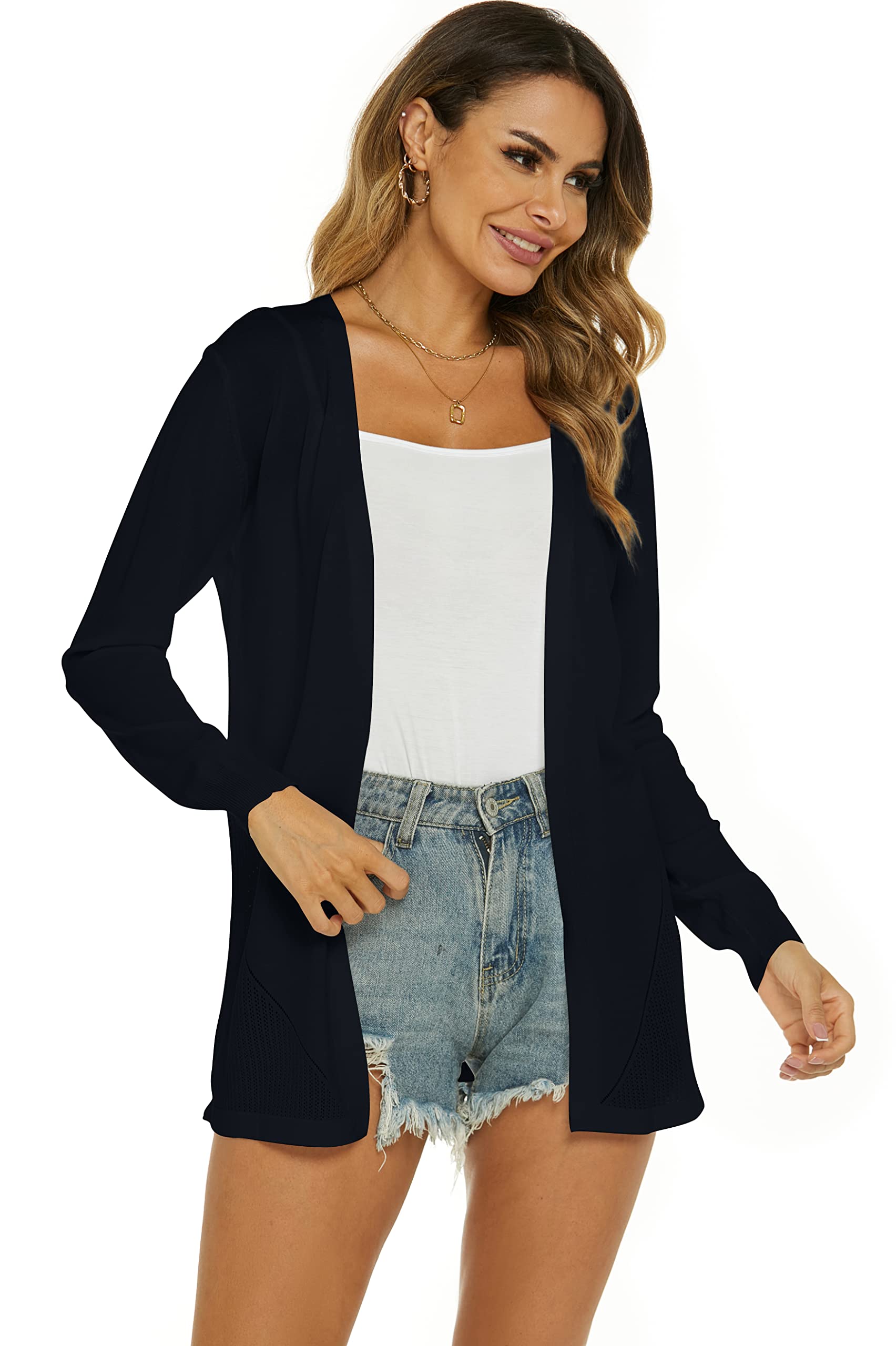Cardigan Lungo Donna Elegante Manica Lunga Giacca Cardigan Casual Maglia Cappotto Leggero Aperto Davanti Cardigan per Estivo Primavera
