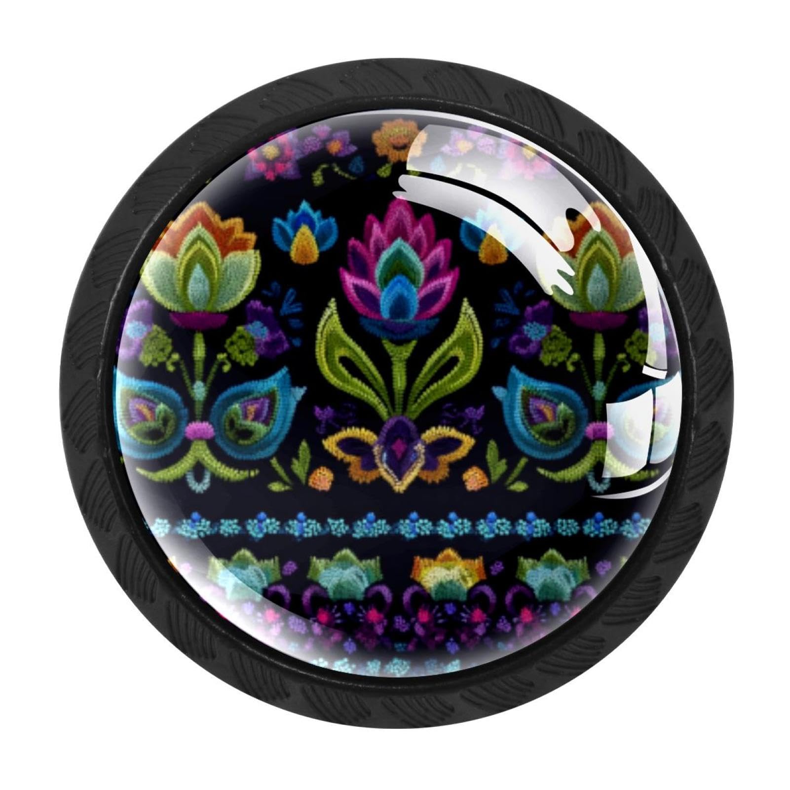 CHENZZZZ 4 Pack African Boho Paisley Floral (1) Drawer Knob Cabinet Hardware