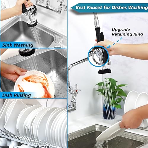 Miniatura 2 de Grifo comercial de 47 pulgadas con rociador para fregadero medianogrande, grifo de fregadero de cocina cromado de latón con centro de 8 pulgadas con