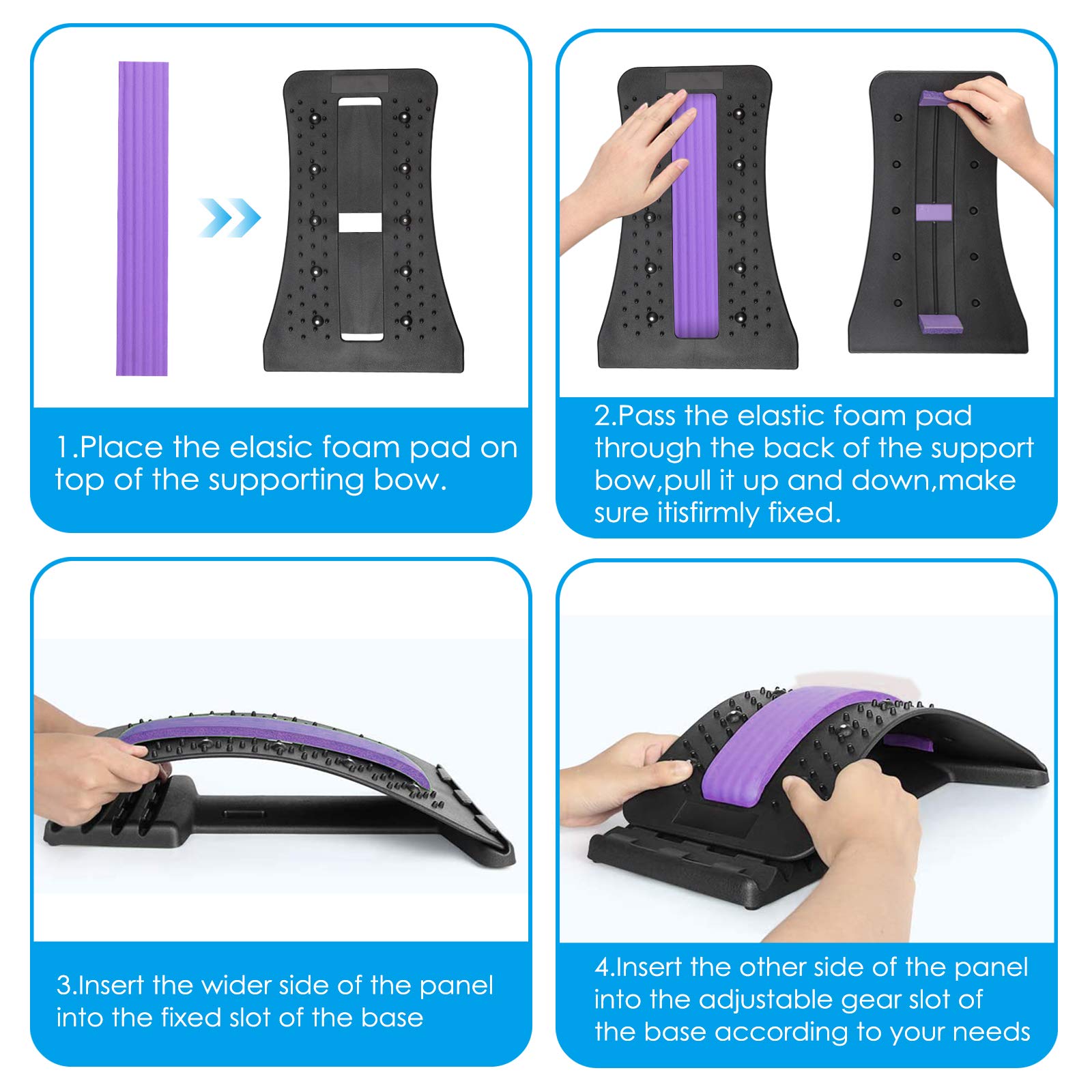 Masseurs pour le Dos, Magic Stretcher Fitness Équipement de Stretch Soutien dos 4 niveaux réglables 10 magnétique,Etirement Lombaire,pour Hernie Discale, Sciatique, Scoliose