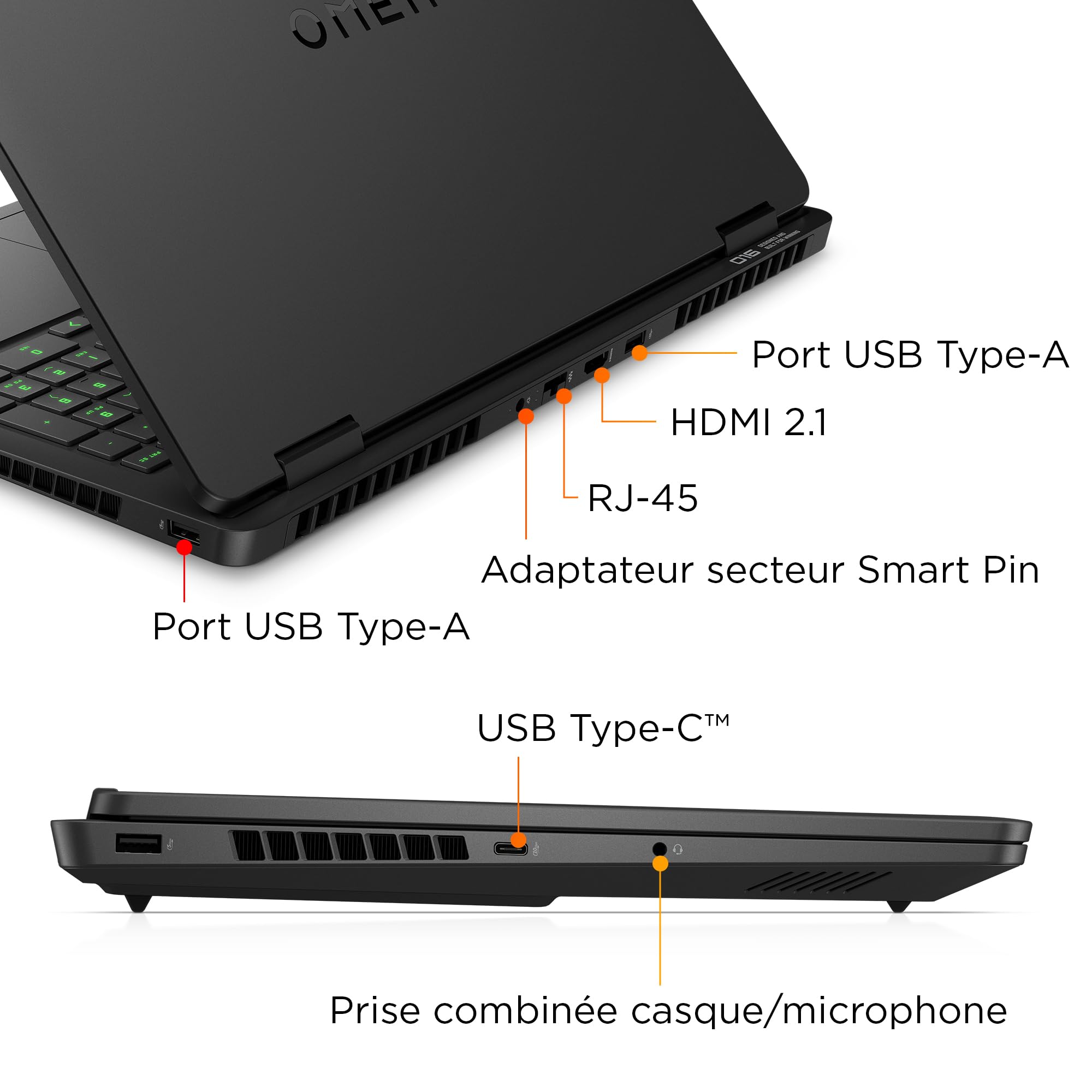 HP Omen 16-am0002sf Gaming-Laptop 16 Zoll FHD IPS 144 Hz, Gamer Laptop (Intel Core 7 240H, 16 GB RAM, 1024 GB SSD, NVIDIA GeForce RTX 5060 8 GB, Windows 11) Schwarz, AZERTY